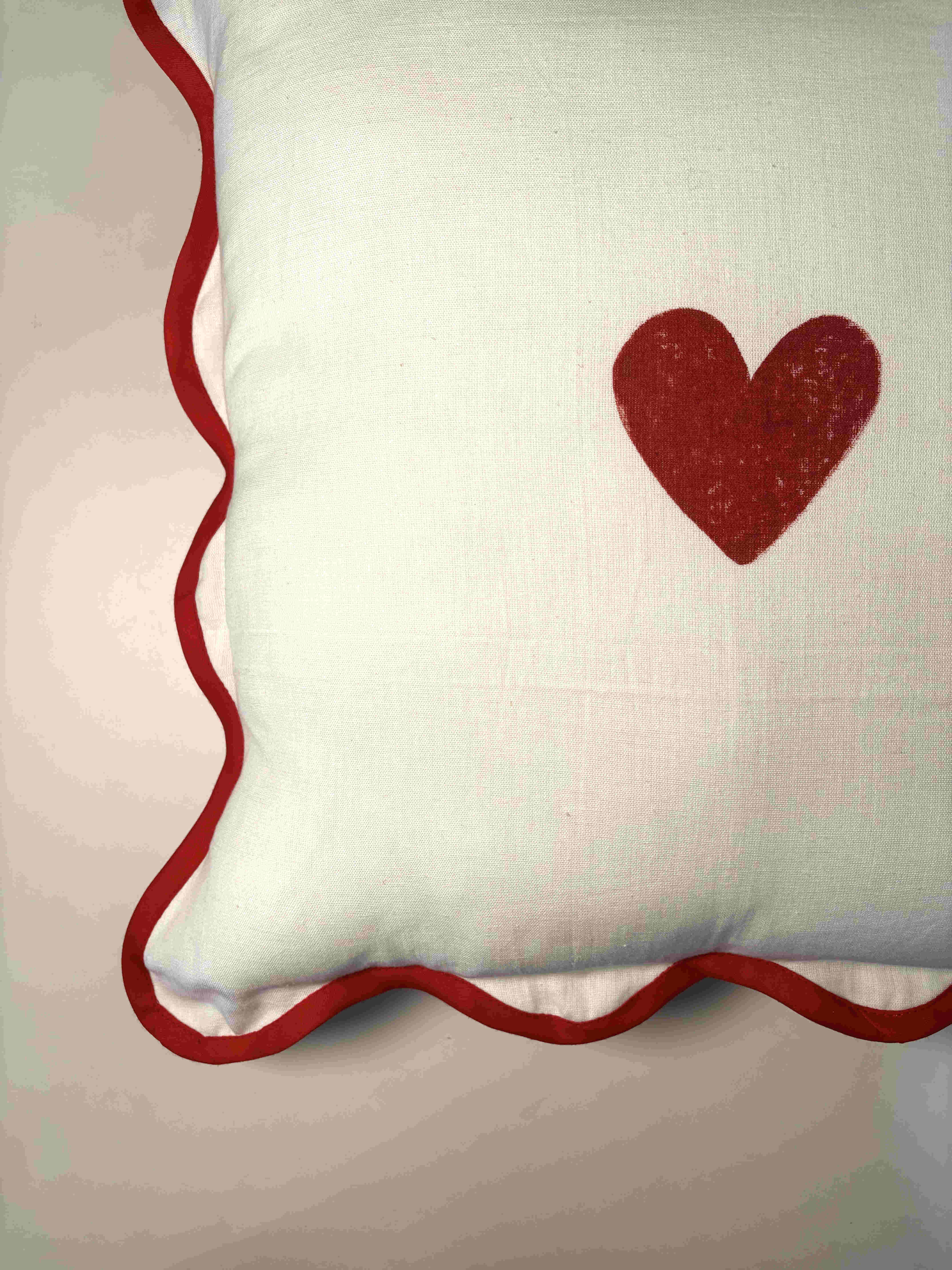 Love Cushion Cover l Red Heart Block Printed on Cotton thumbnail 5