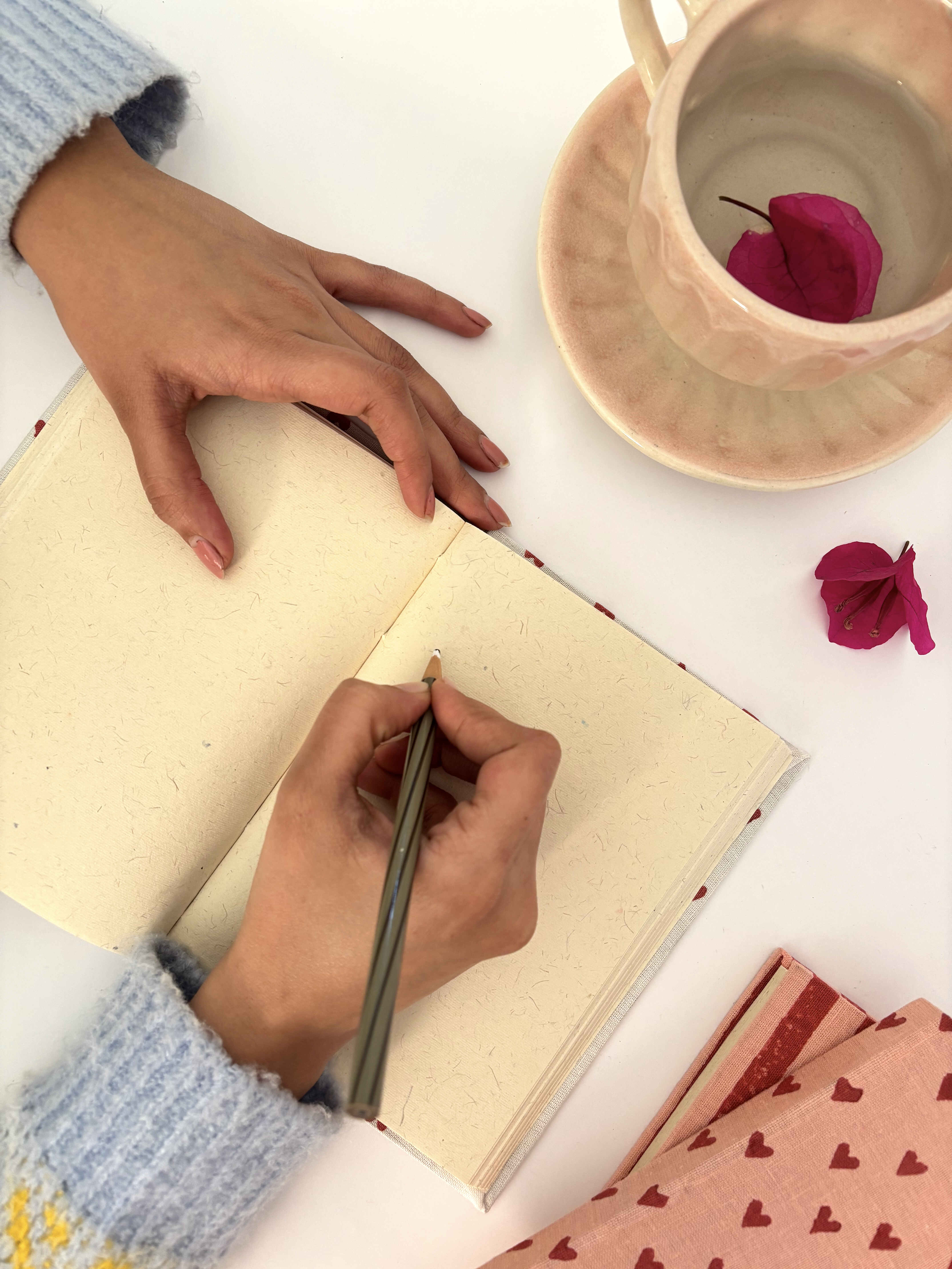 Handcrafted Sustainable A5 Diary Journal Notebook l Handmade Paper l Red Hearts on White thumbnail 5