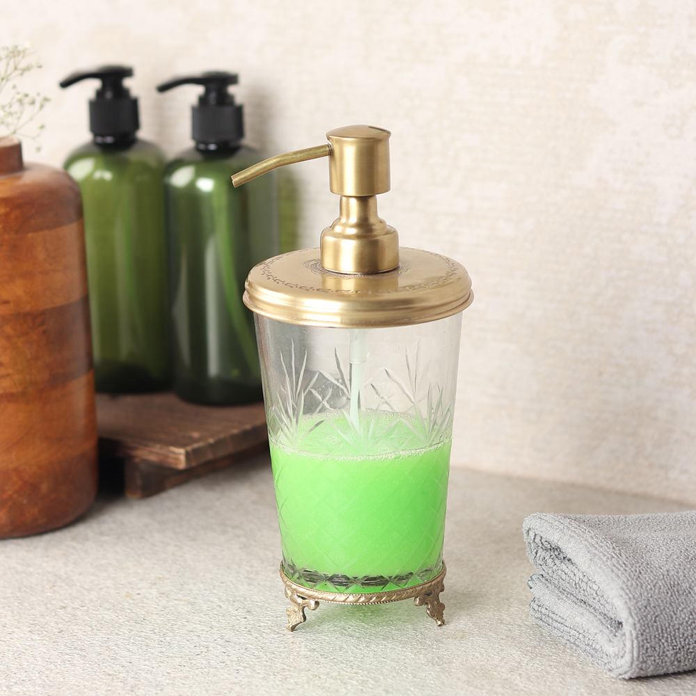 Vintage Brass & Glass Soap Dispenser Gold thumbnail 4
