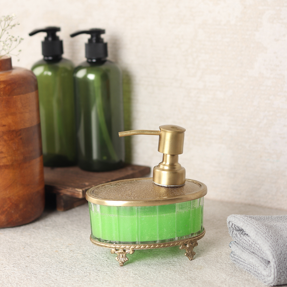 Bathtub Bliss Soap Dispenser Glass & Antique Brass thumbnail 1