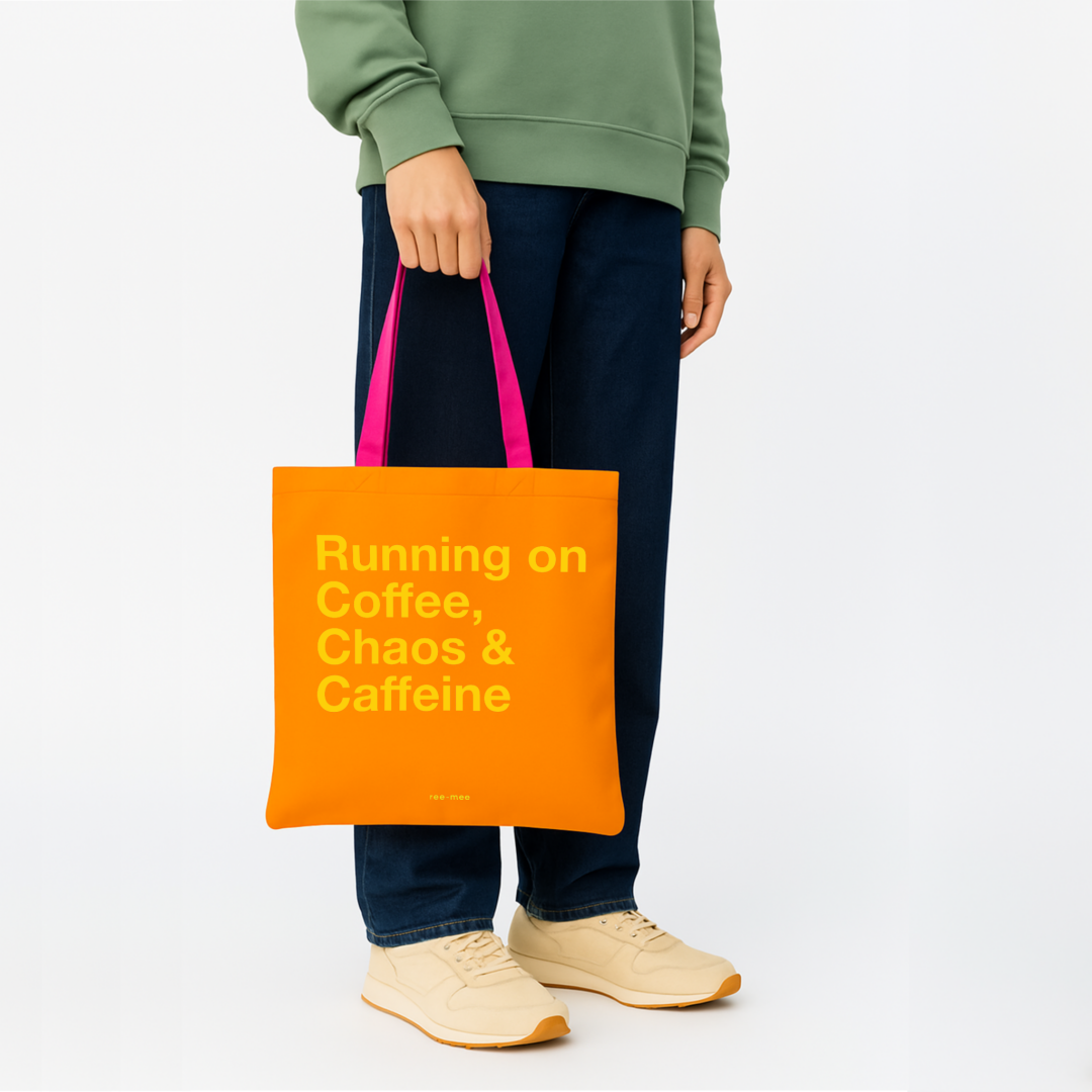 Orange Tote Bag - Coffee Caffine Chaos