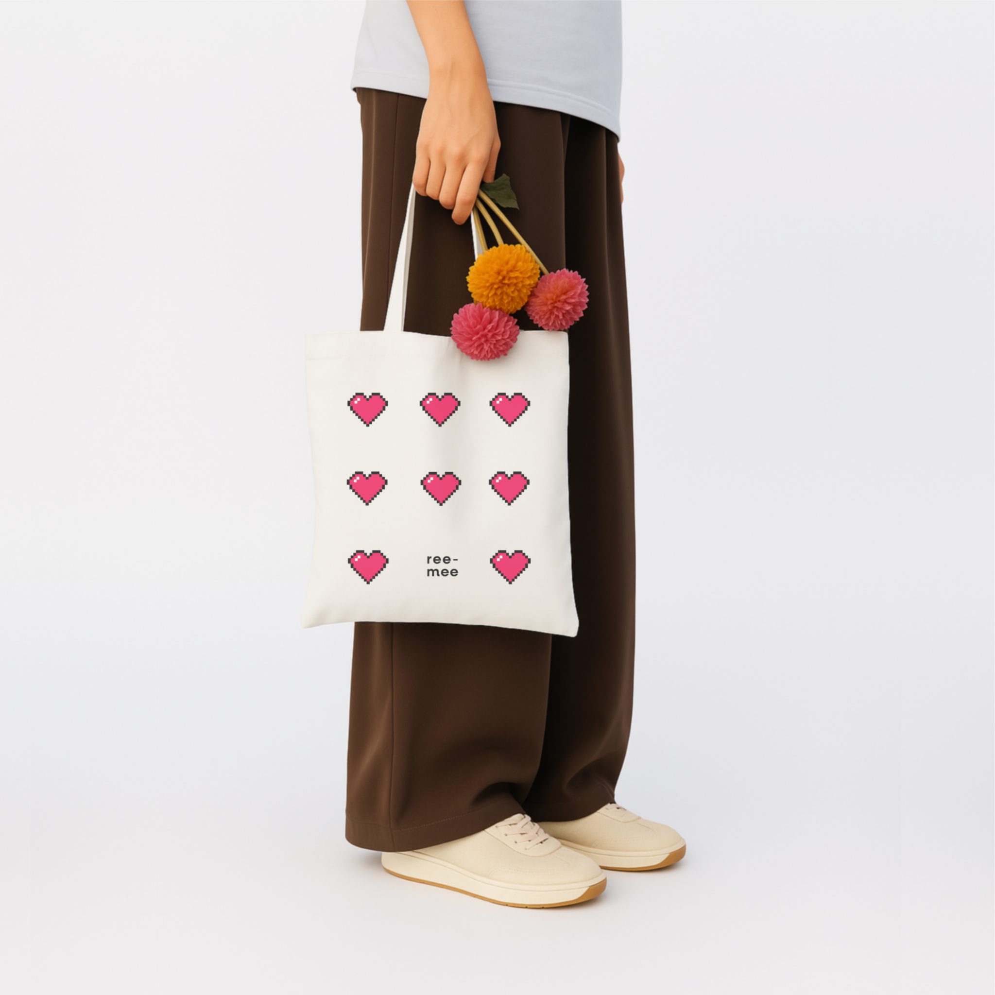 White Canvas Tote Bag - Binary Hearts - alternate view