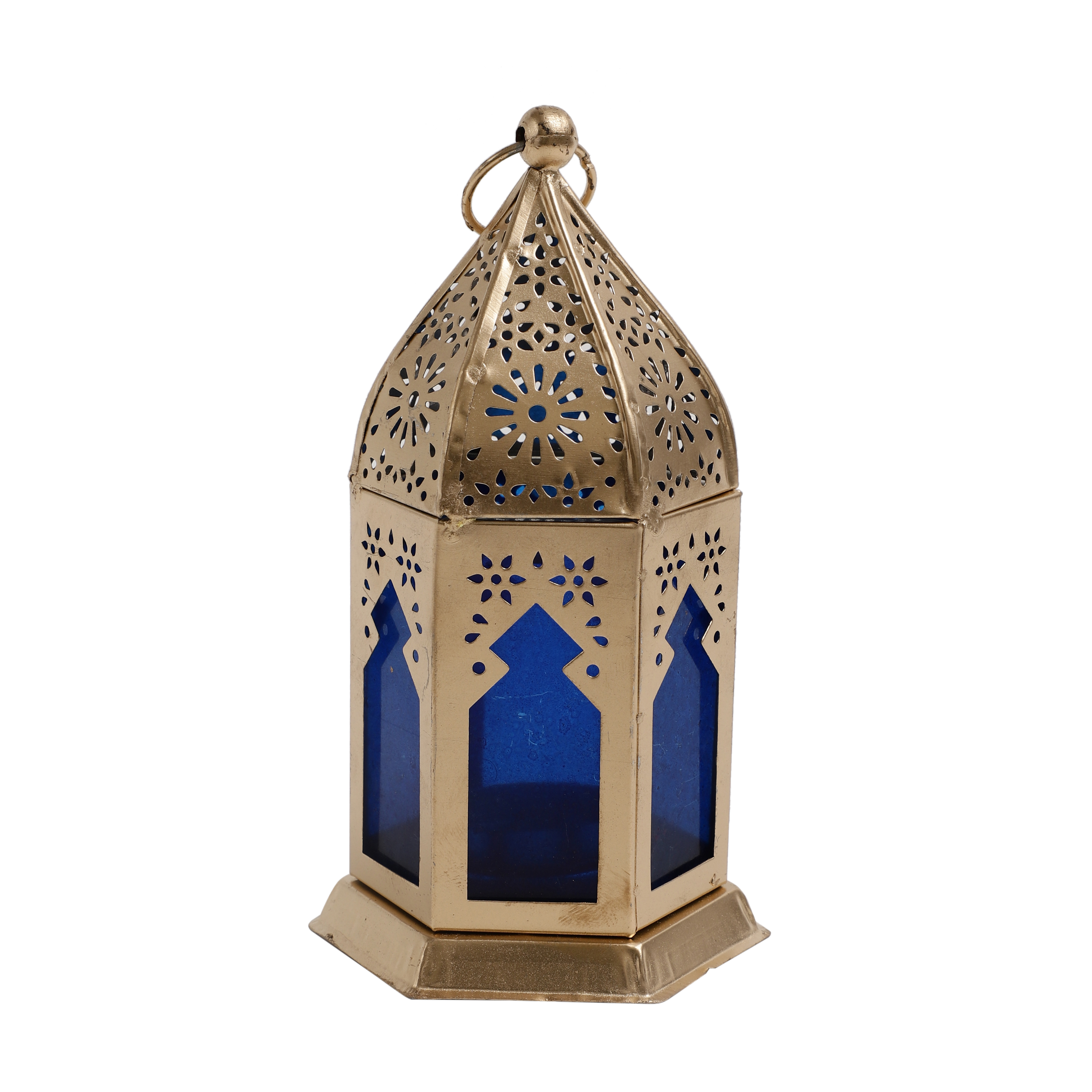 Set of 2 Morrocan Lantern - Blue/Gold thumbnail 2