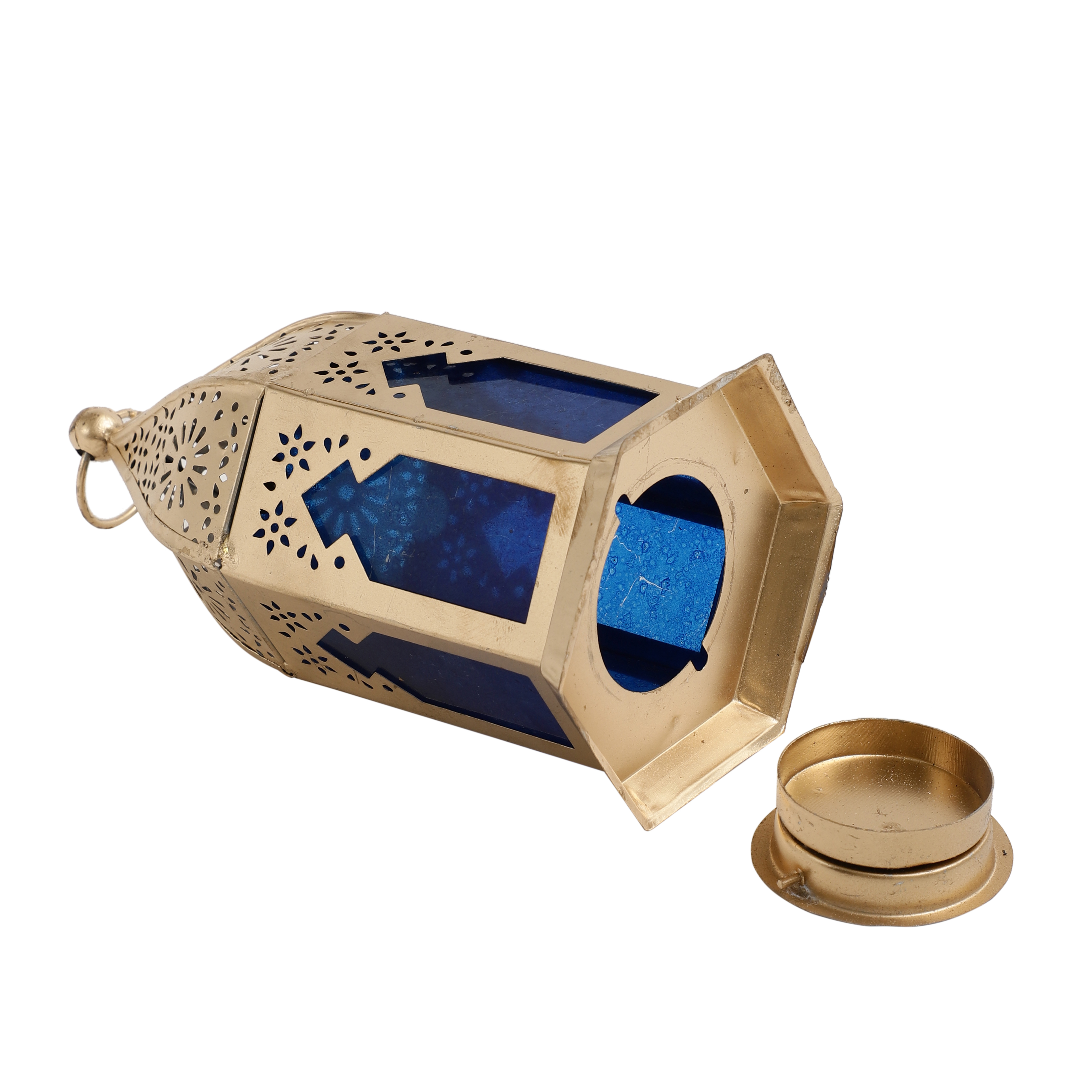 Set of 2 Morrocan Lantern - Blue/Gold thumbnail 3