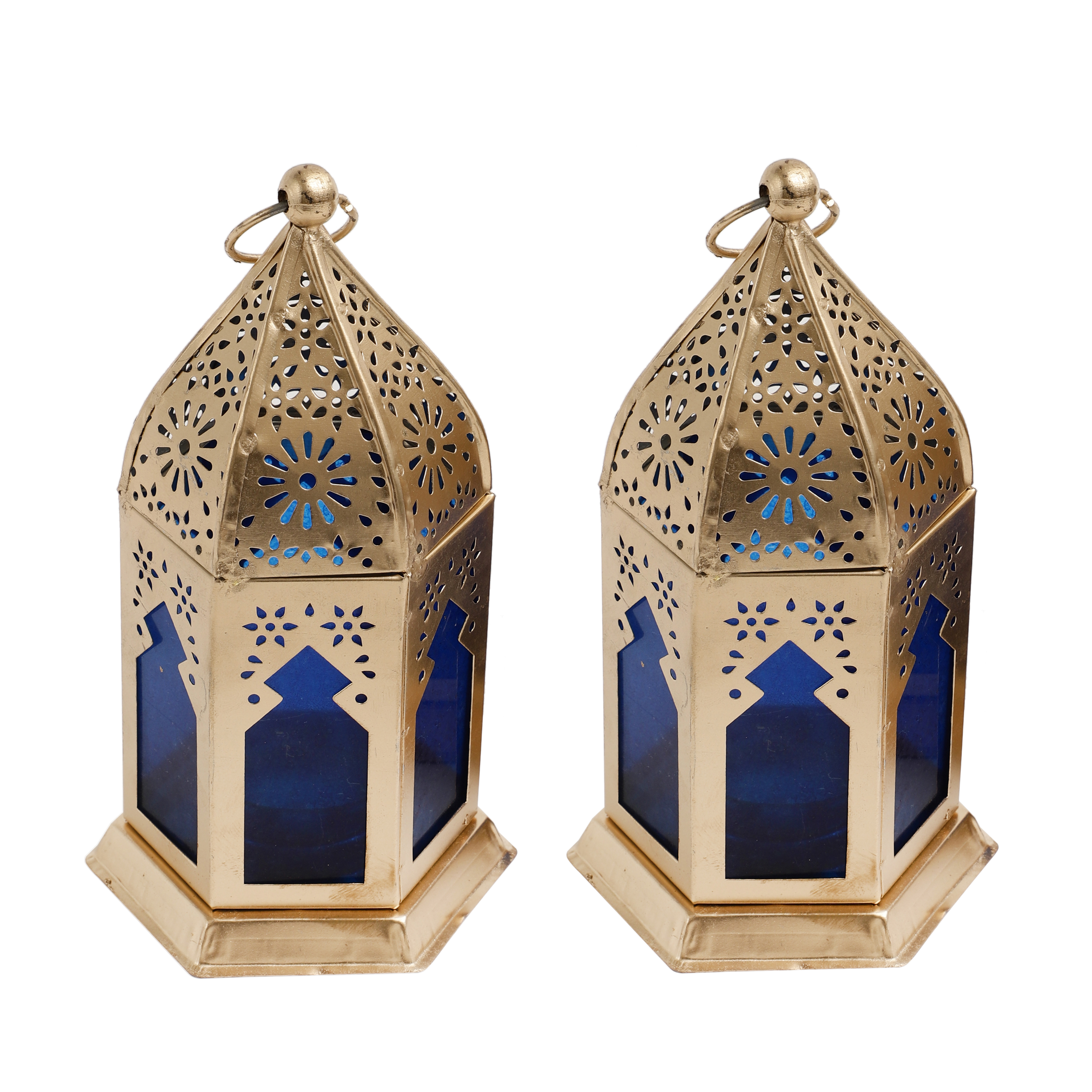 Set of 2 Morrocan Lantern - Blue/Gold thumbnail 4