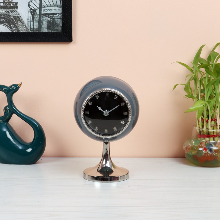 Circular Globe Clock with Dimgray and silver finish thumbnail 1