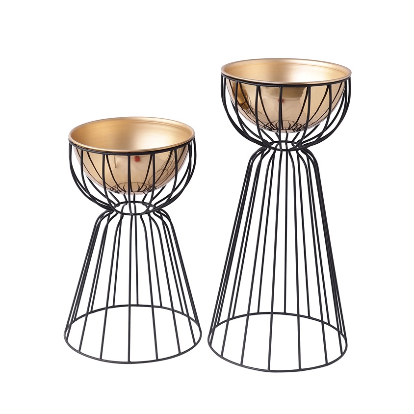 Twin Bloom Floor Planters- Set of 2 | Gold thumbnail 4