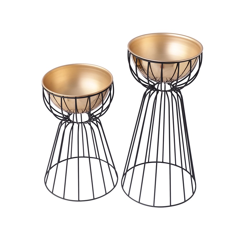 Twin Bloom Floor Planters- Set of 2 | Gold thumbnail 2