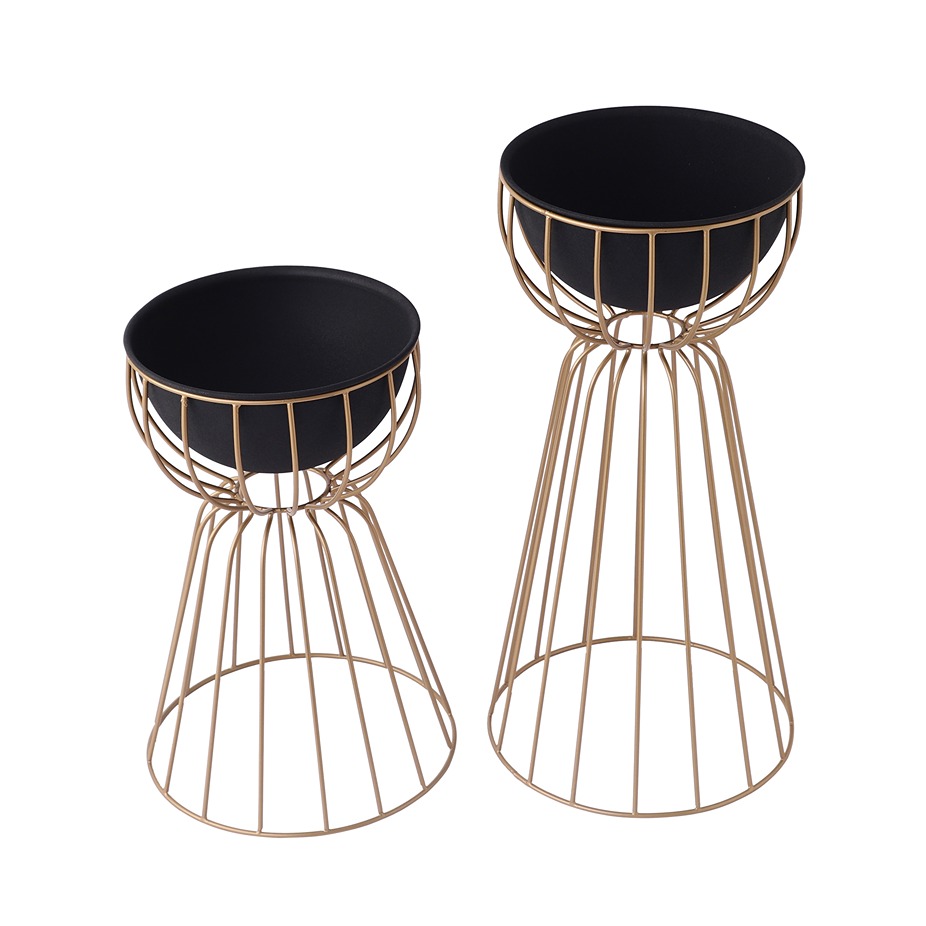 Twin Bloom Floor Planters- Set of 2 | Black thumbnail 4