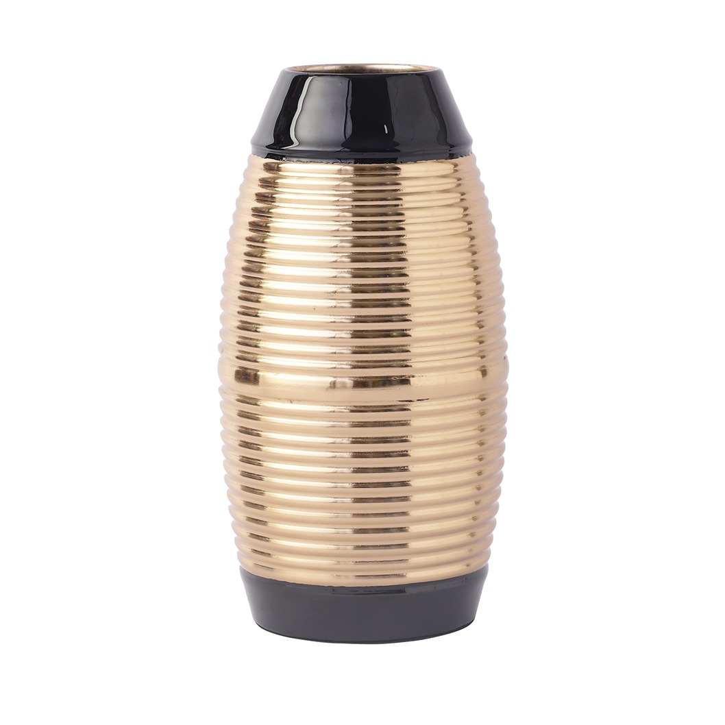 Regal Black and Gold Banded Enamel Vase thumbnail 3