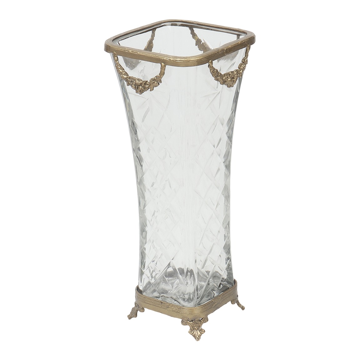 Diamond Blossom Glass Vase With Antique Brass Rings thumbnail 3