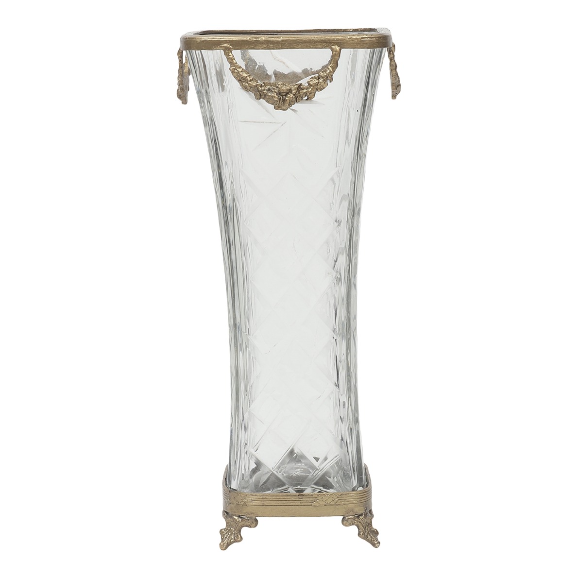 Diamond Blossom Glass Vase With Antique Brass Rings thumbnail 4