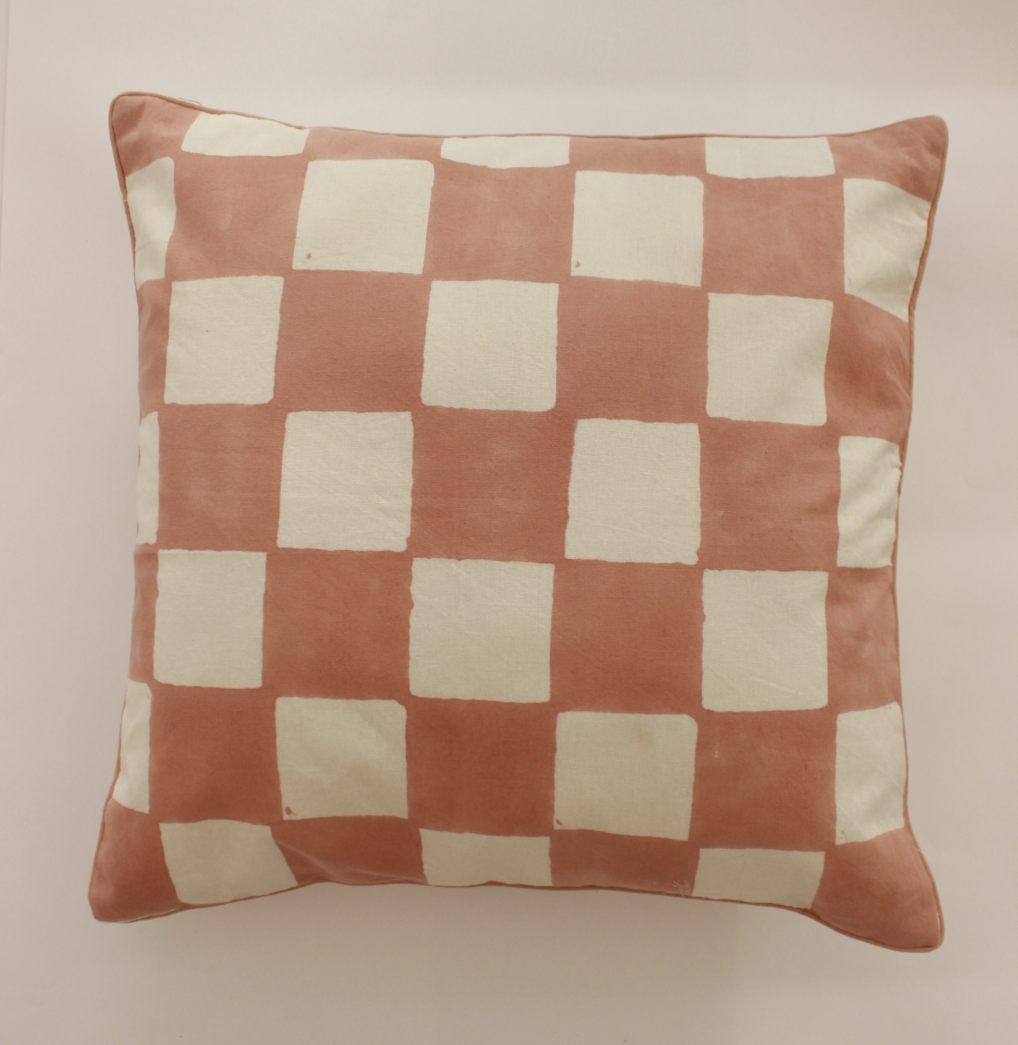 Checkered Block Printed Cotton Cushion Cover