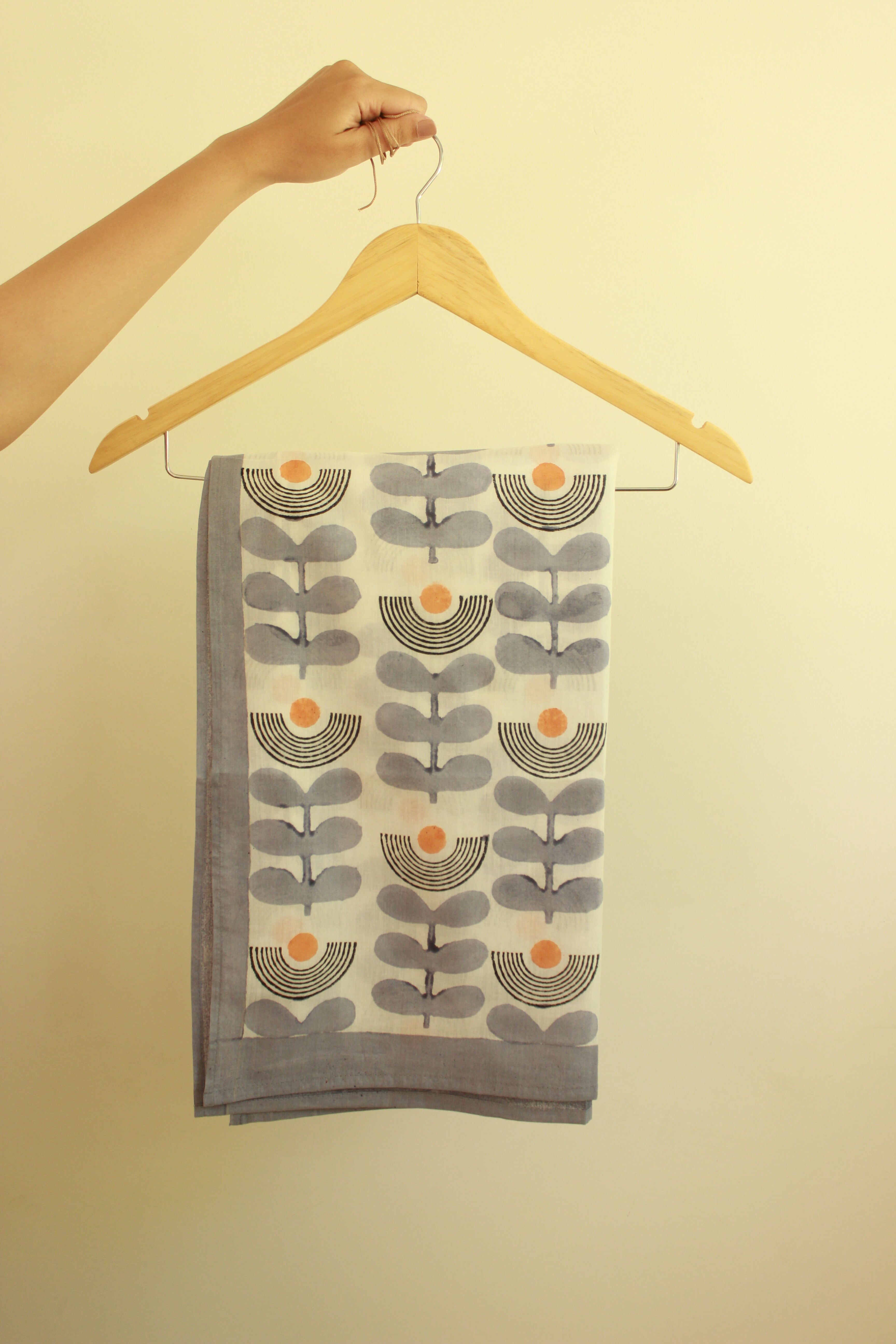 Mid-modern Blue and White Floral Cotton Scarf l Stole - alternate view