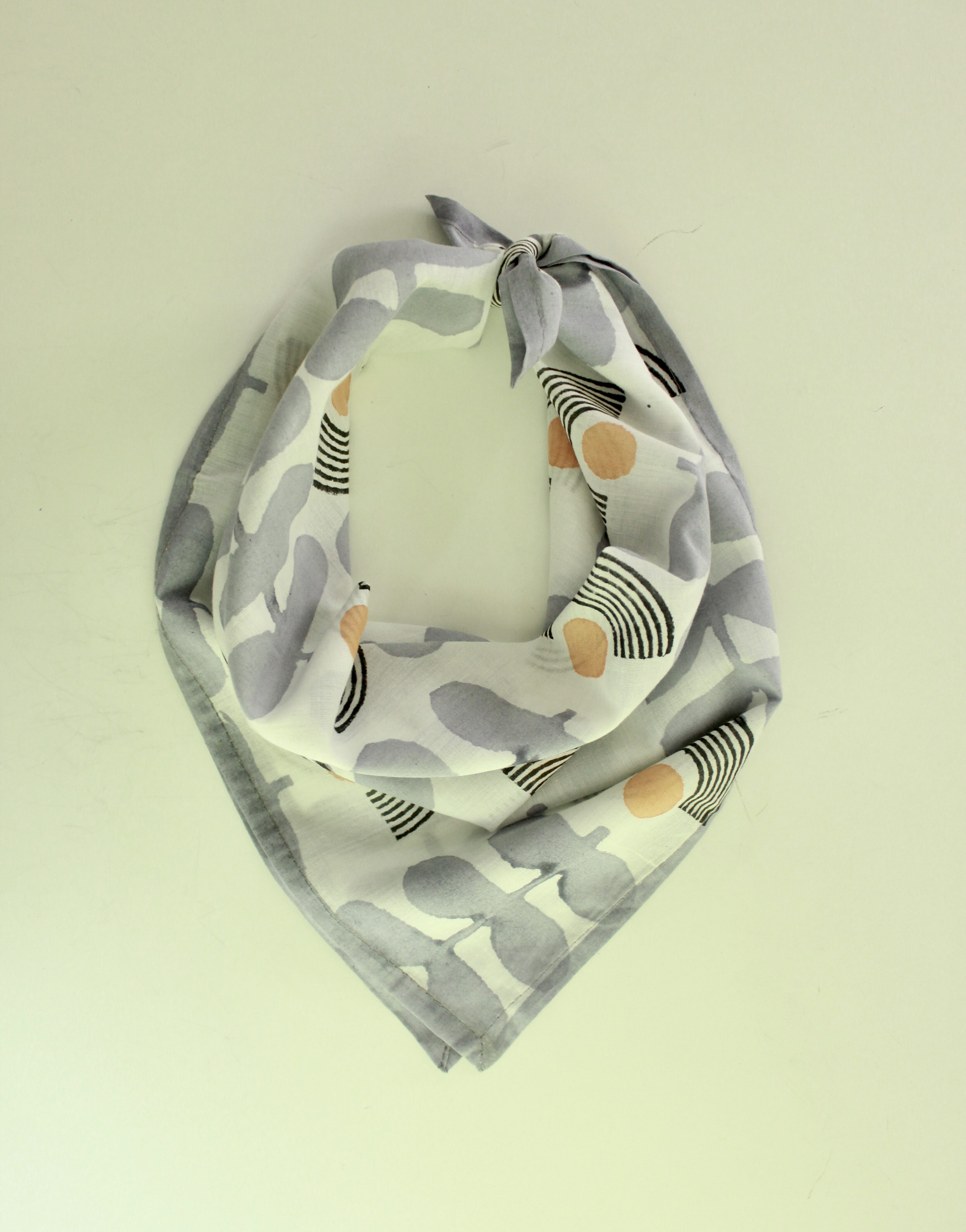 Mid-modern Blue and White Floral Cotton Square Scarf thumbnail 4