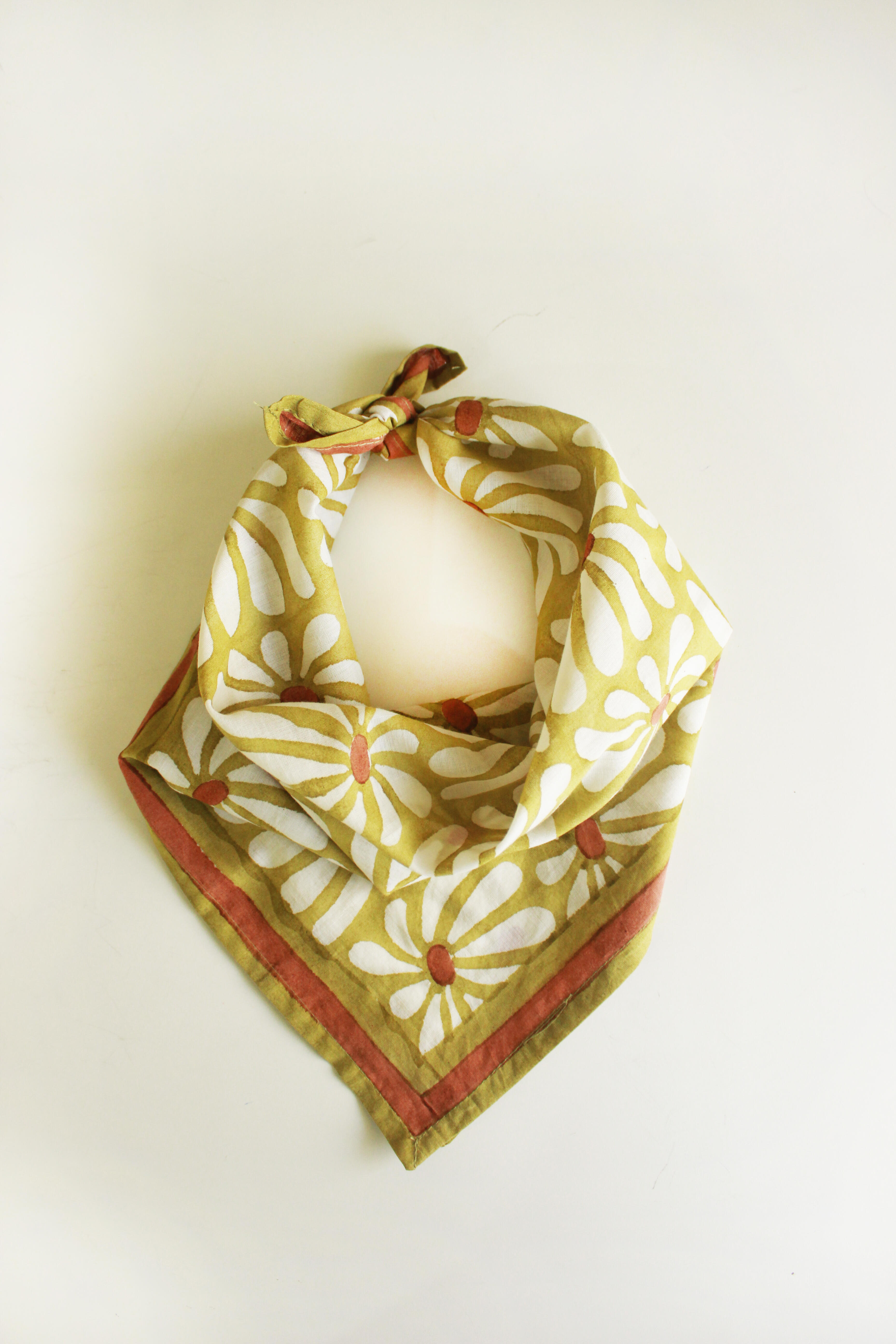 Geometric Flowers Green and White Cotton Square Scarf thumbnail 3