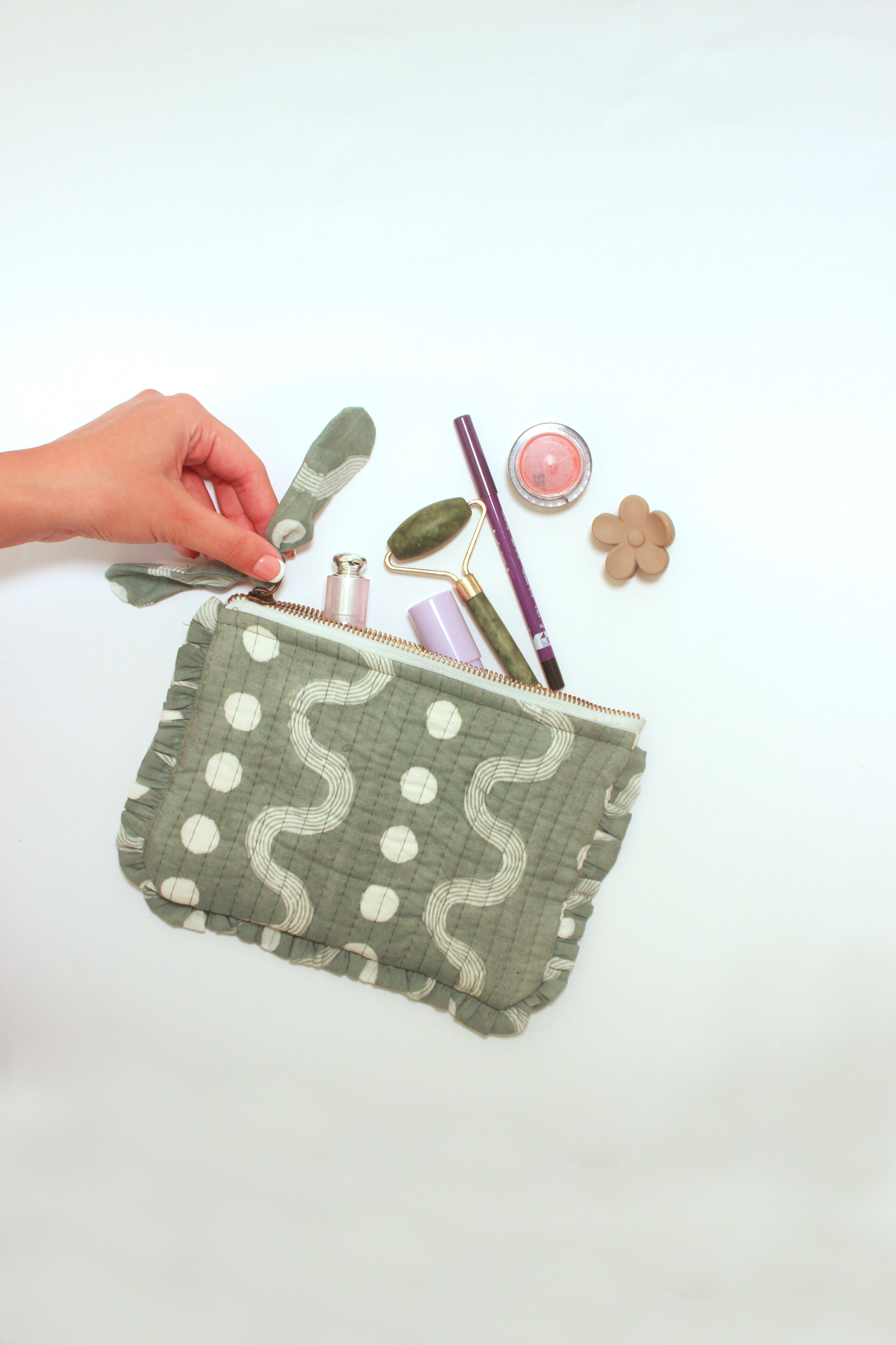 Sustainable Quilted Cotton Travel Pouch l Grey Organizer Kit l Set of three thumbnail 5