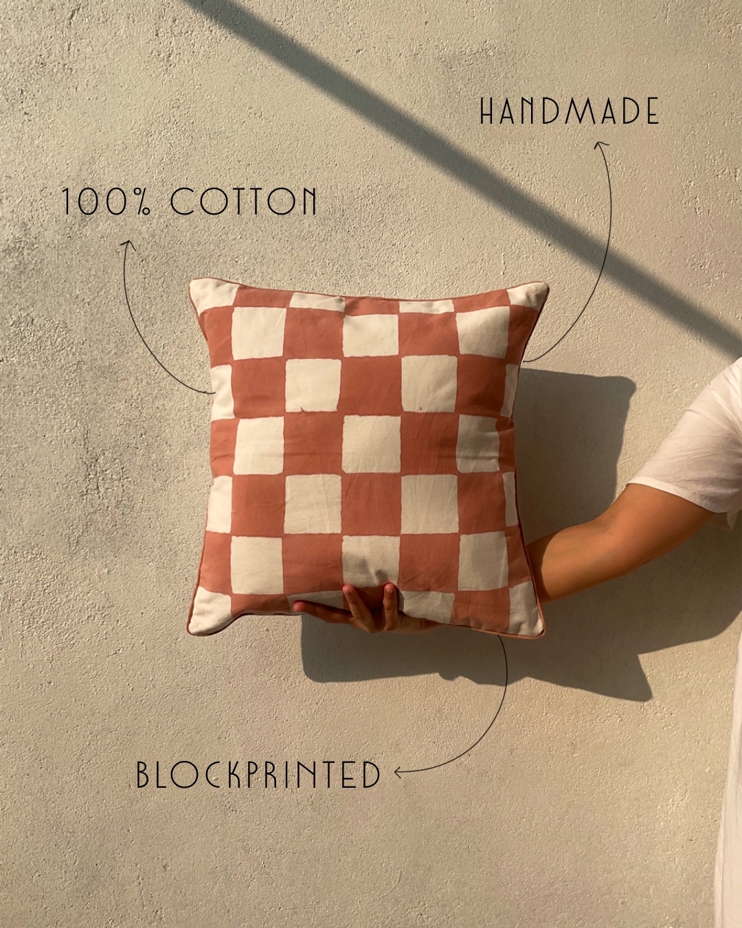 Checkered Block Printed Cotton Cushion Cover thumbnail 4