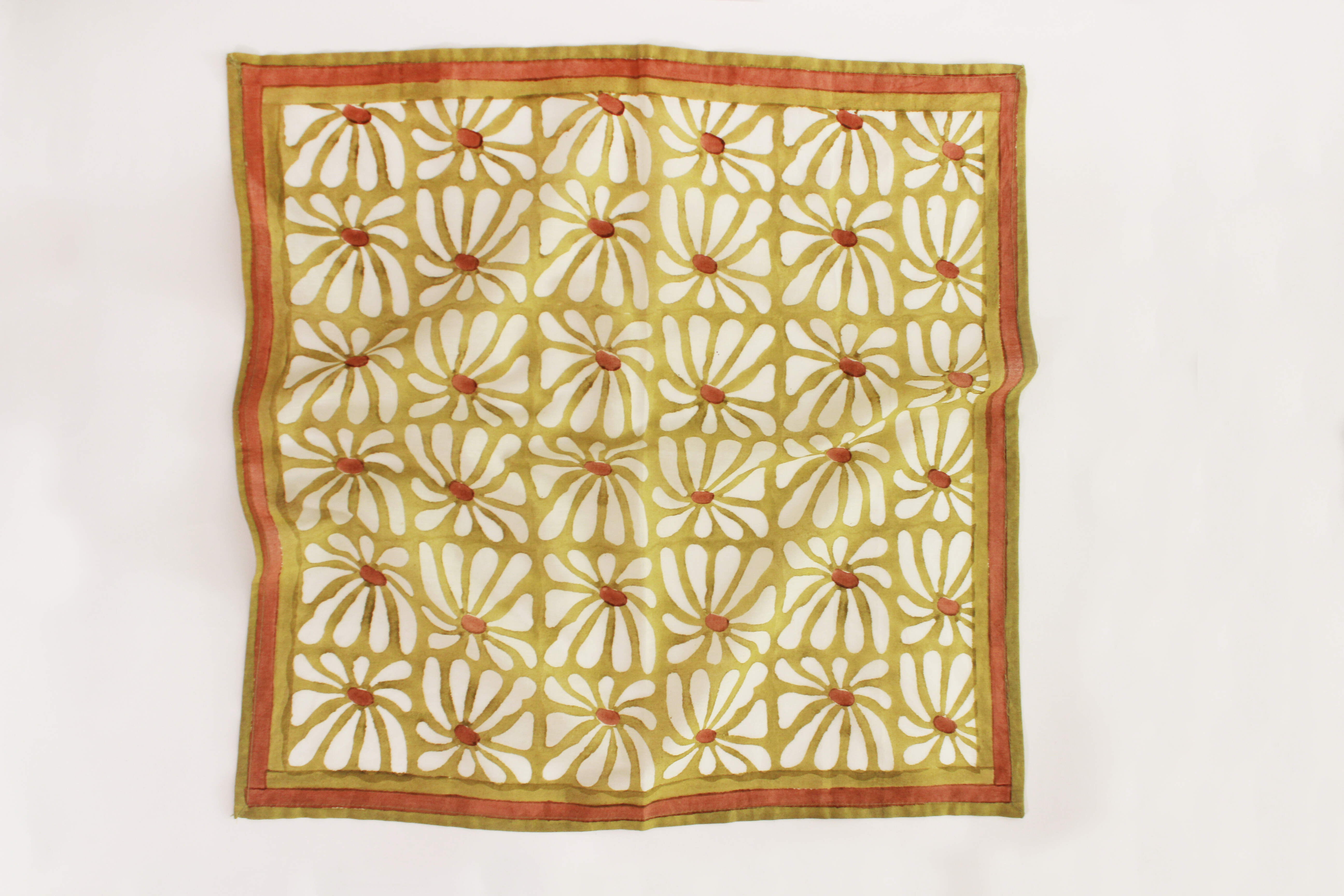 Geometric Flowers Green and White Cotton Square Scarf thumbnail 5