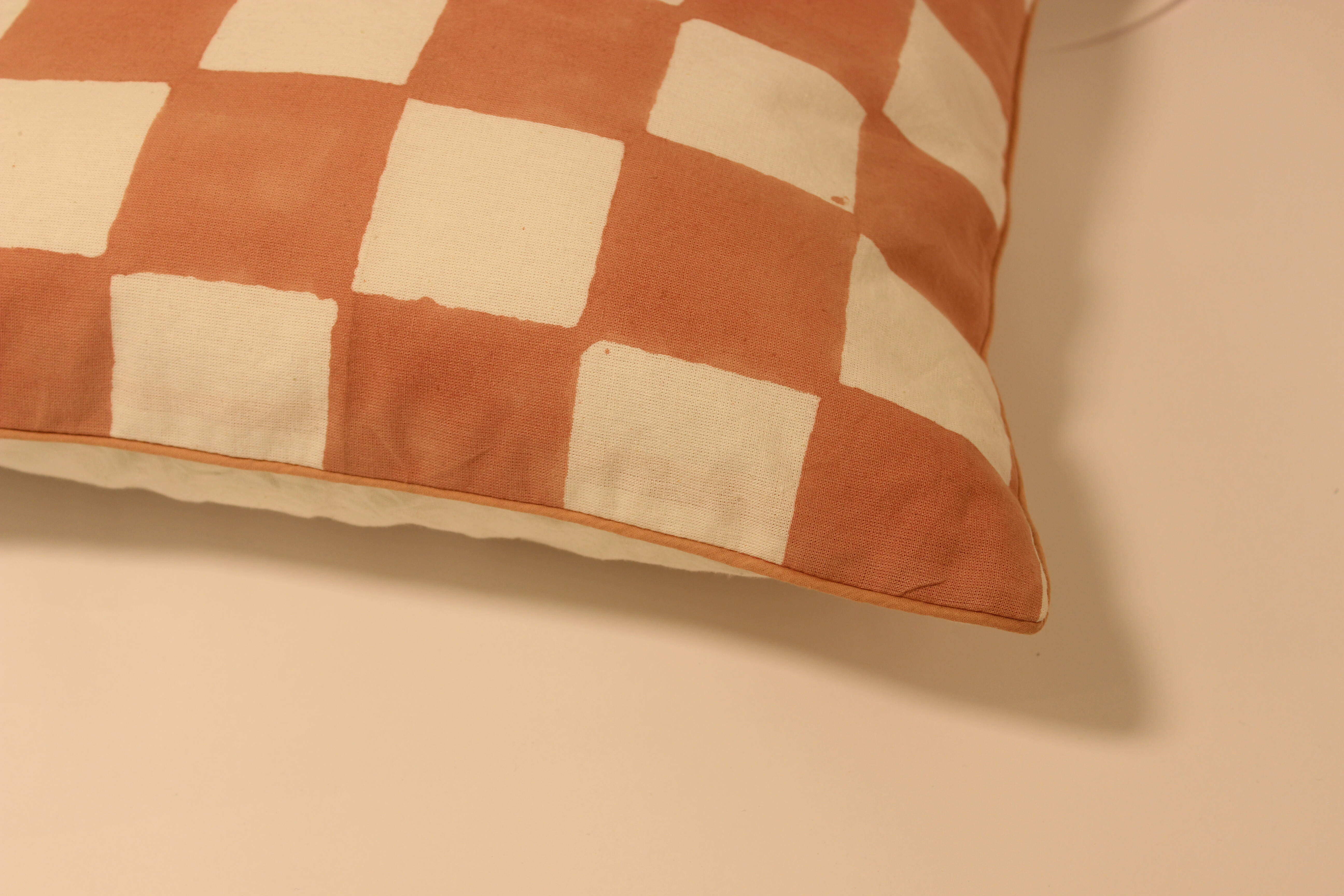 Checkered Block Printed Cotton Cushion Cover thumbnail 3