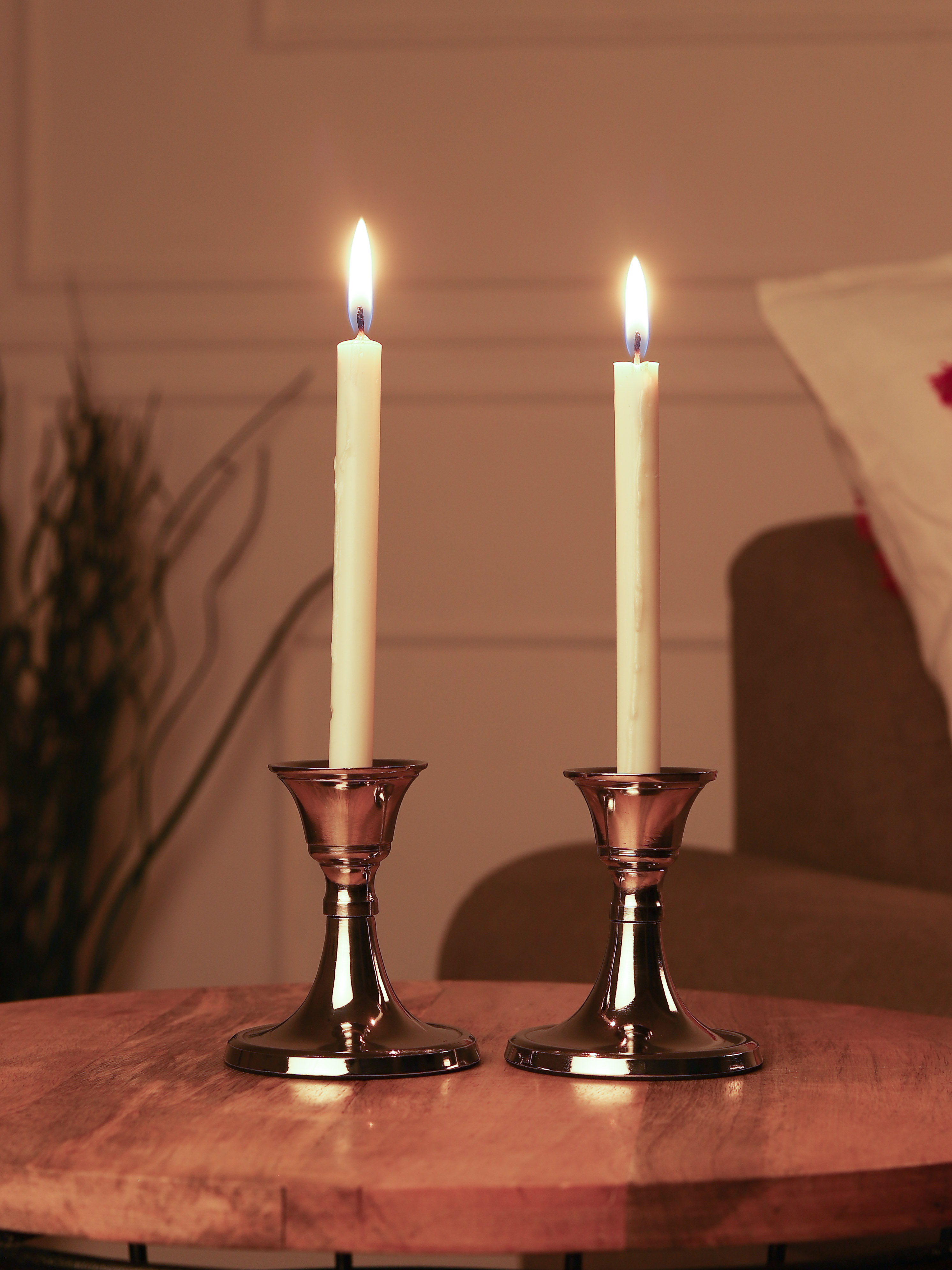 Metal Taper Candle Holder | Set of 2 - Nickel thumbnail 2