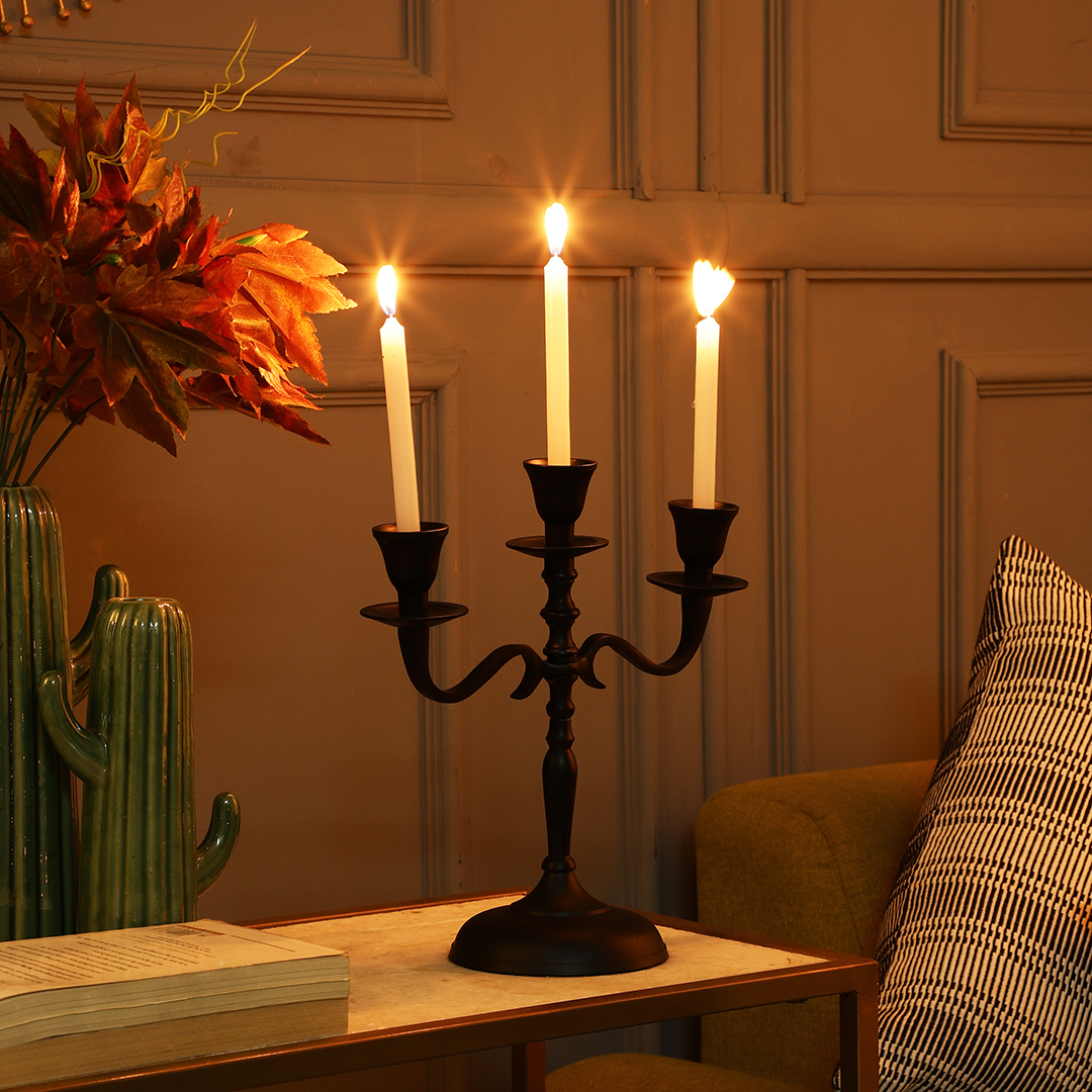 3 Arm Metal Candelabra Candlesticks Holder - Black thumbnail 1