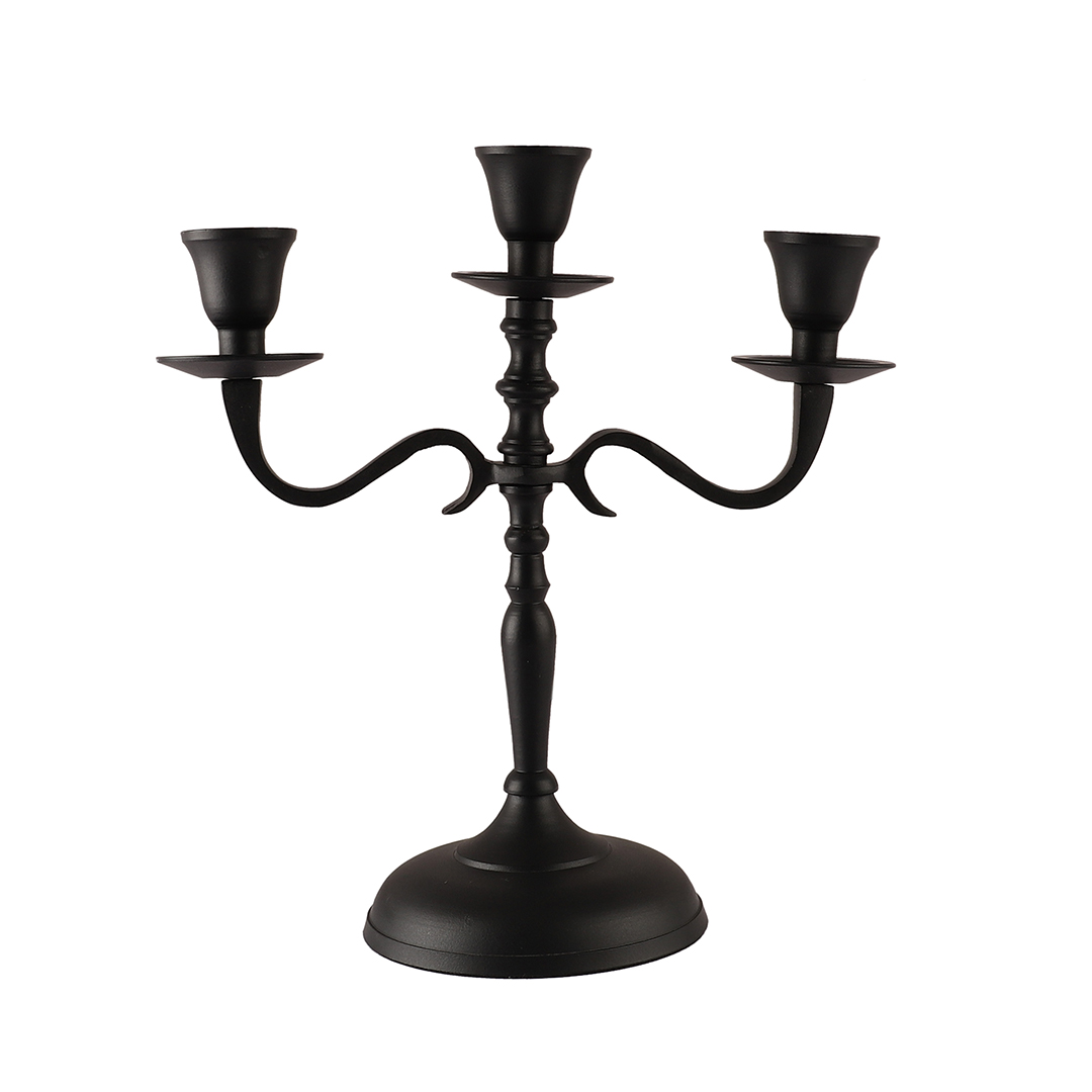 3 Arm Metal Candelabra Candlesticks Holder - Black thumbnail 2