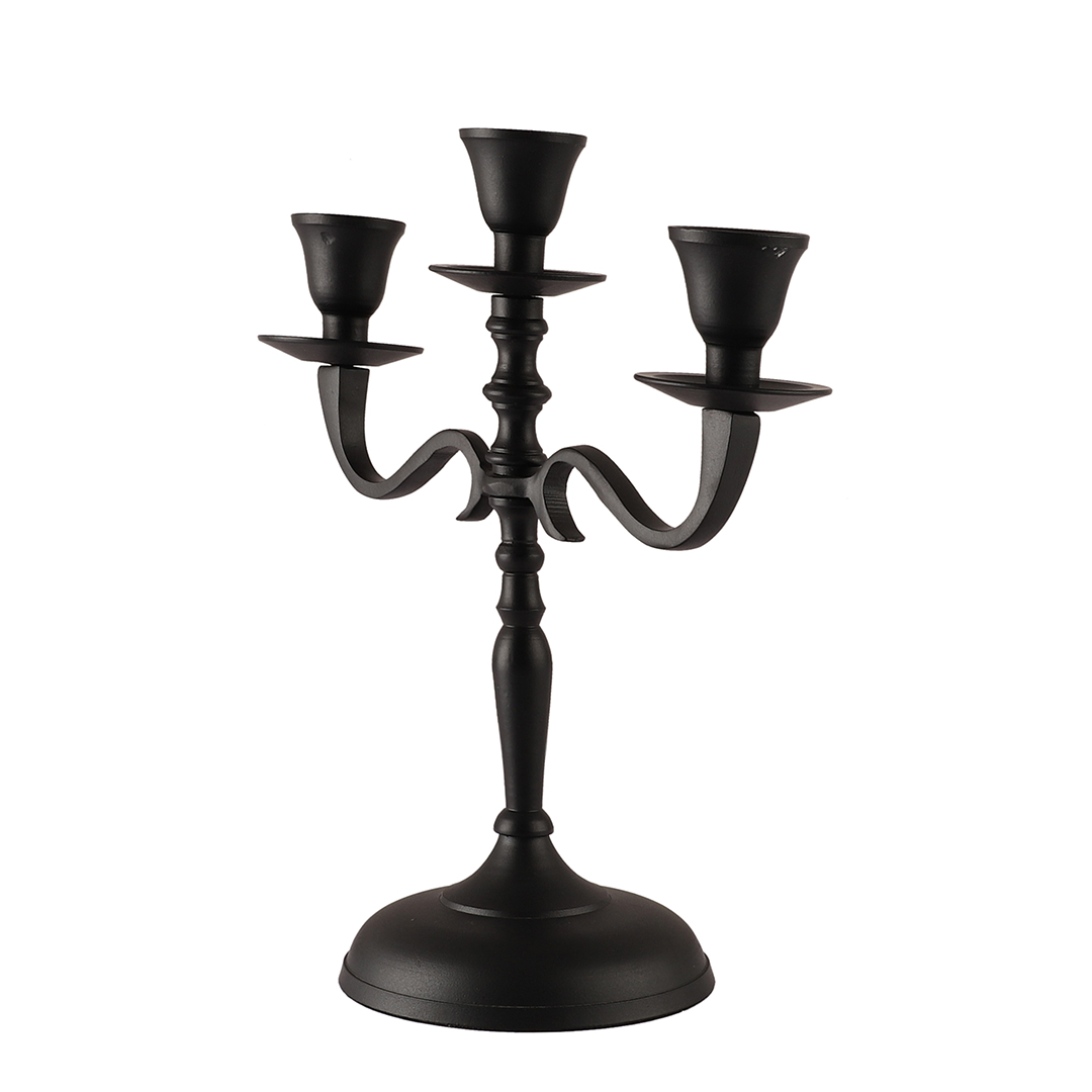 3 Arm Metal Candelabra Candlesticks Holder - Black thumbnail 3
