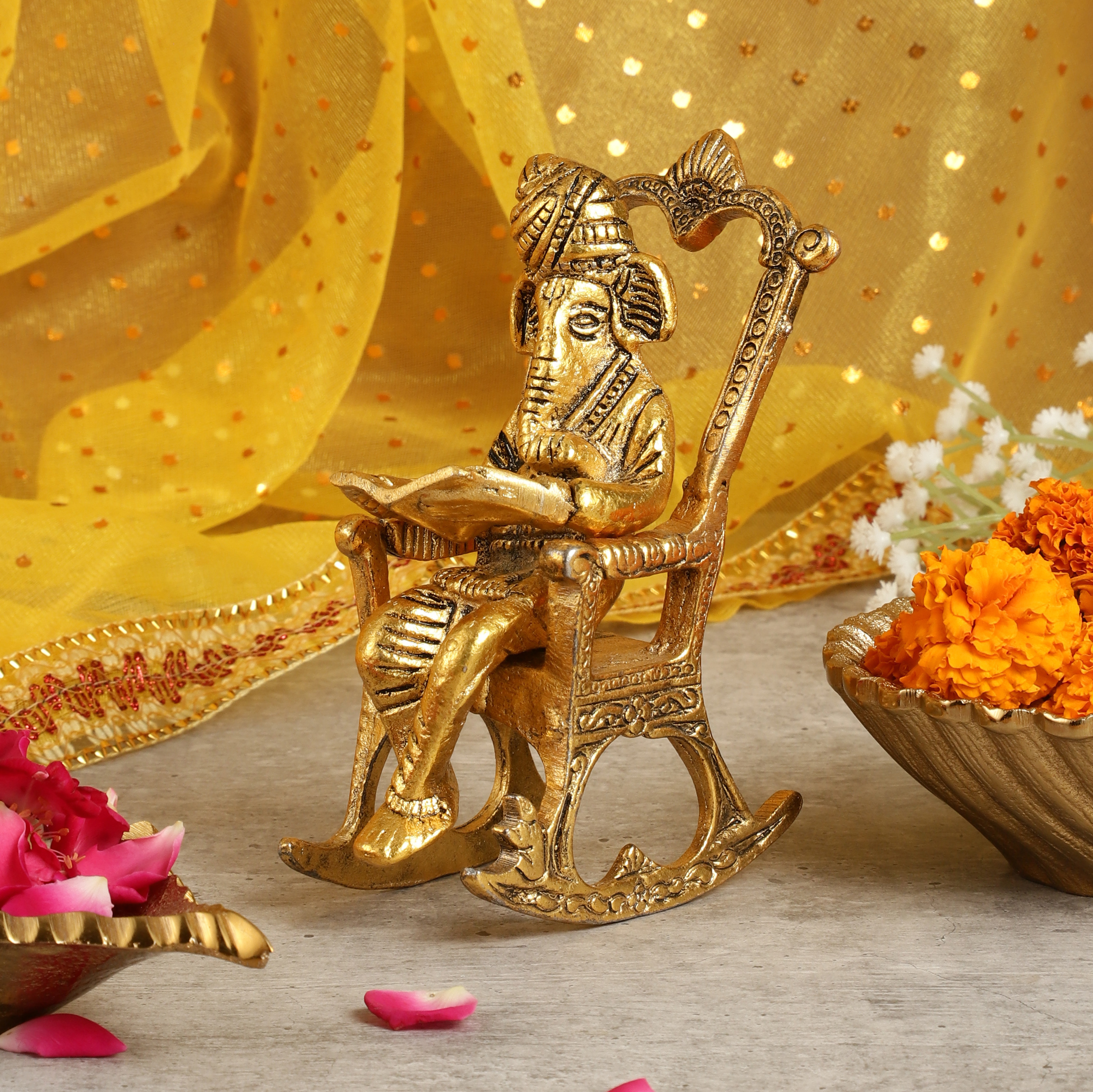 Lord Ganpati Ji Idol on Chair Metal Showpiece thumbnail 1