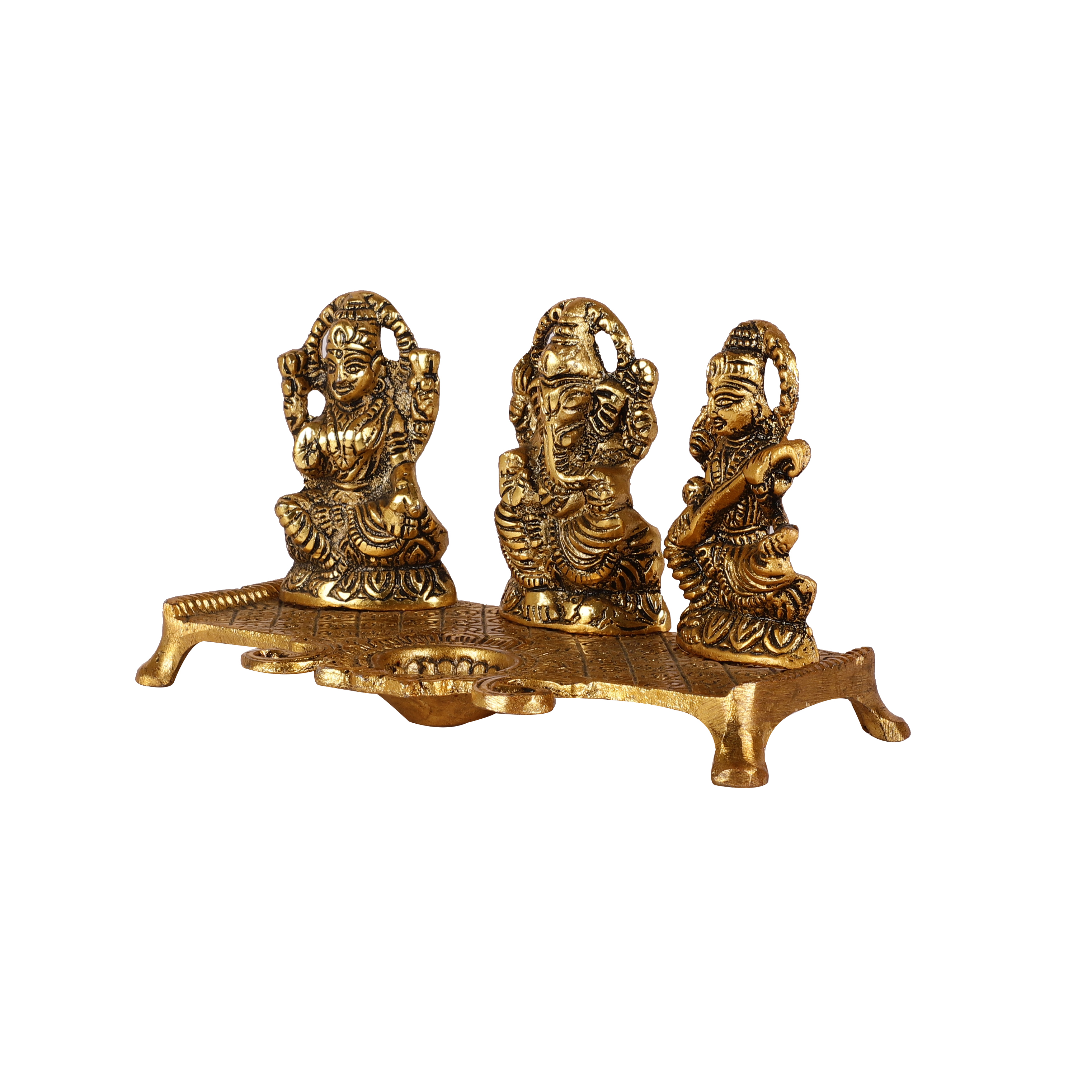 Goddess Laxmi Ganesh Saraswati Idol With Diya - alternate view