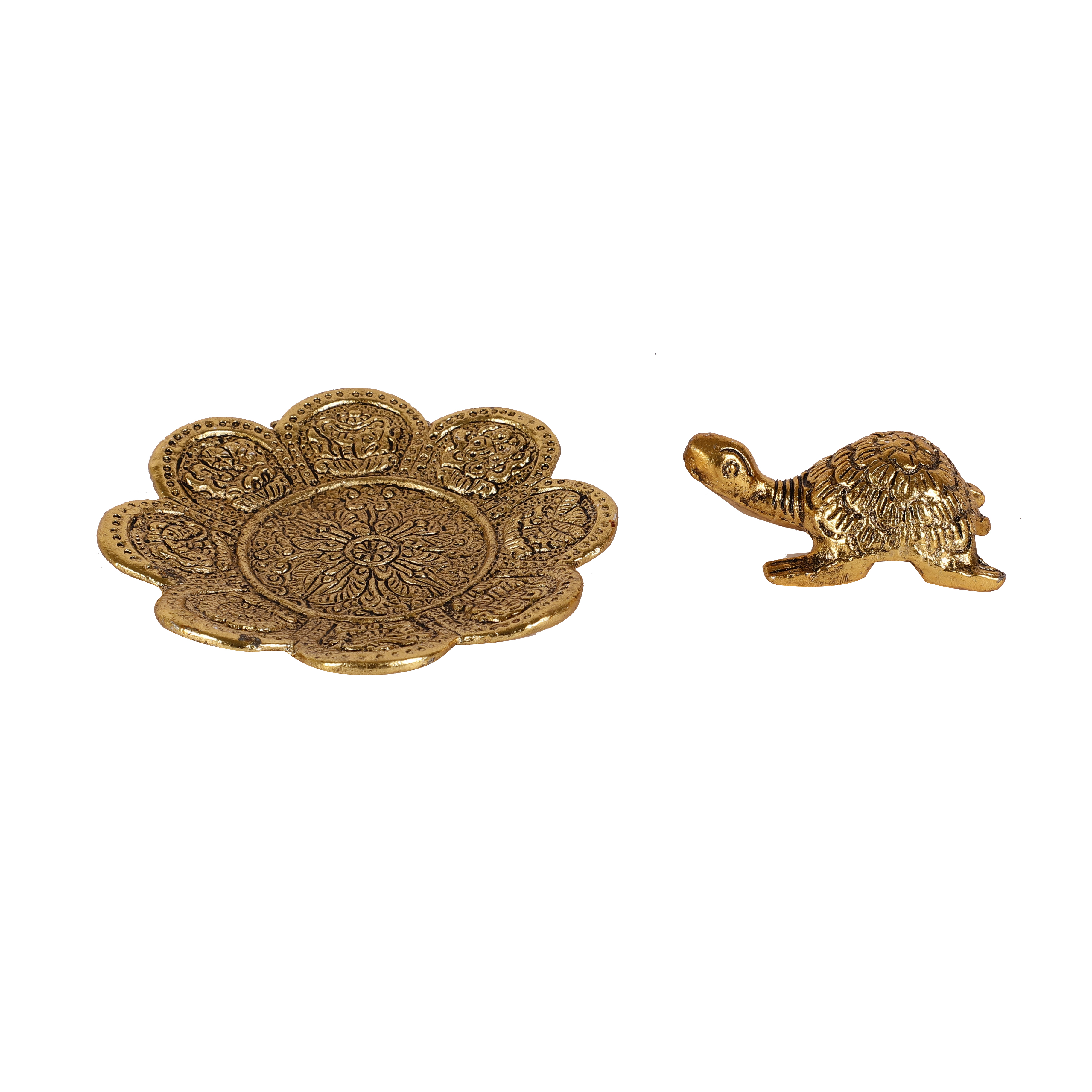 Metal Tortoise Turtle On Plate Vaastu Statue - alternate view