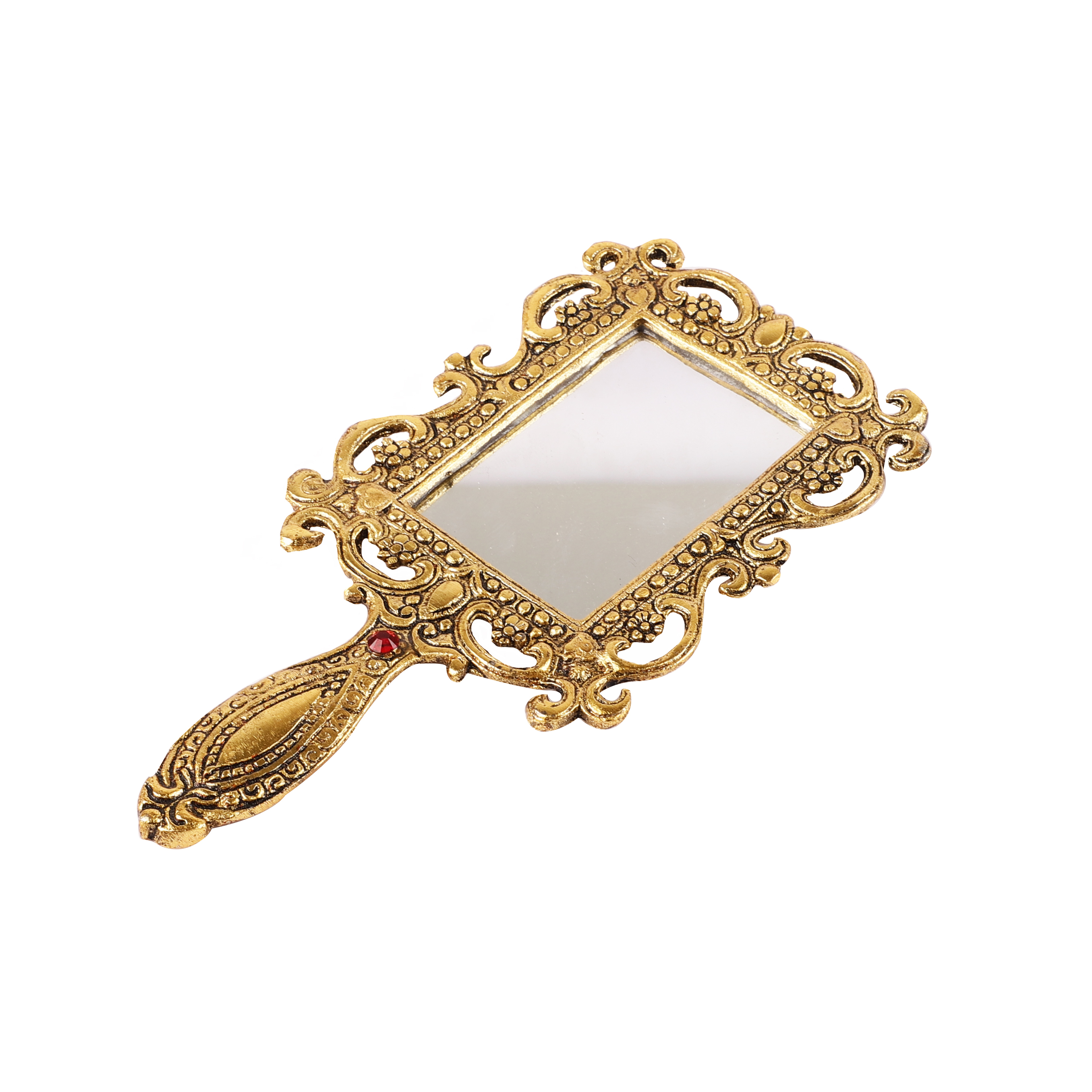 Vintage-Inspired Small Handheld Metal Mirror - alternate view