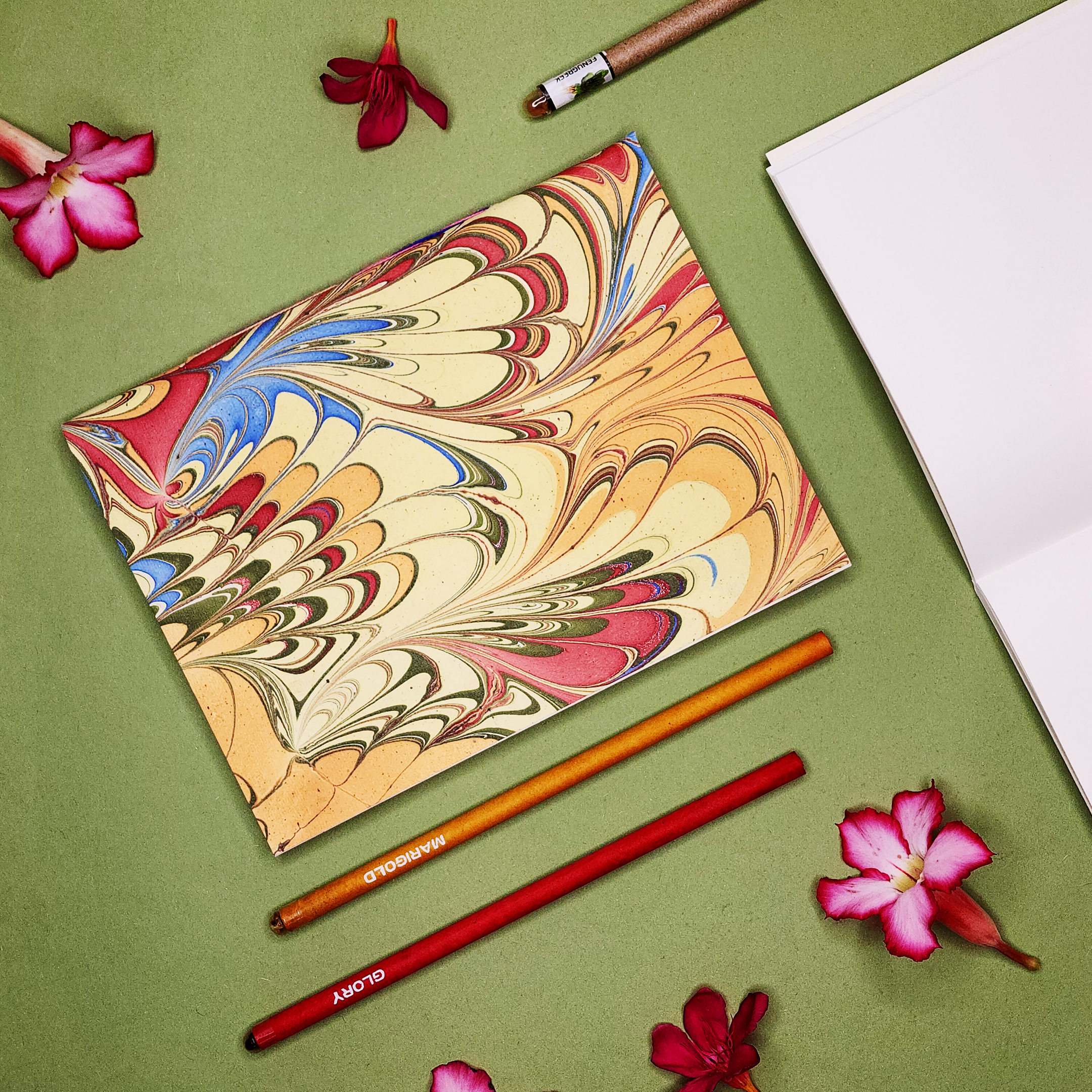 A5 Ebru Softcover Notebook | Feathers of Birds