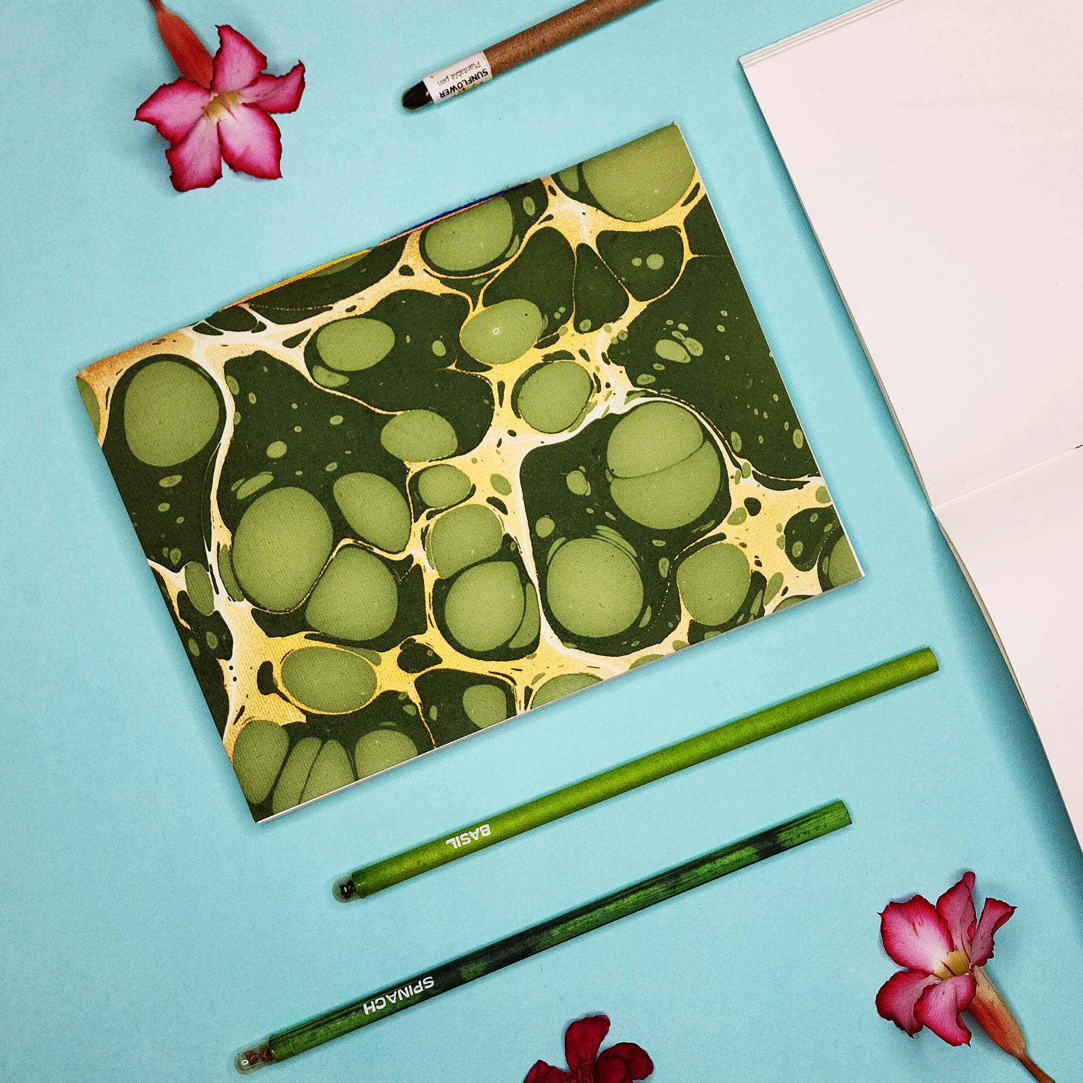 A5 Ebru Softcover Notebook | Shades of Green