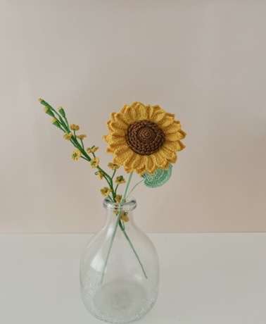Crochet Sunflower Orchid Bouquet | Includes 1 sunflower + 1 orchid | Handmade - alternate view