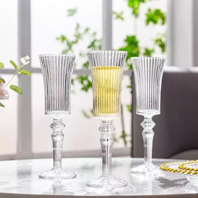 Vintage-Inspired Ribbed Glass Champagne Flute - Set of 2 | Tall Crystal Stem Glass (150 ml)