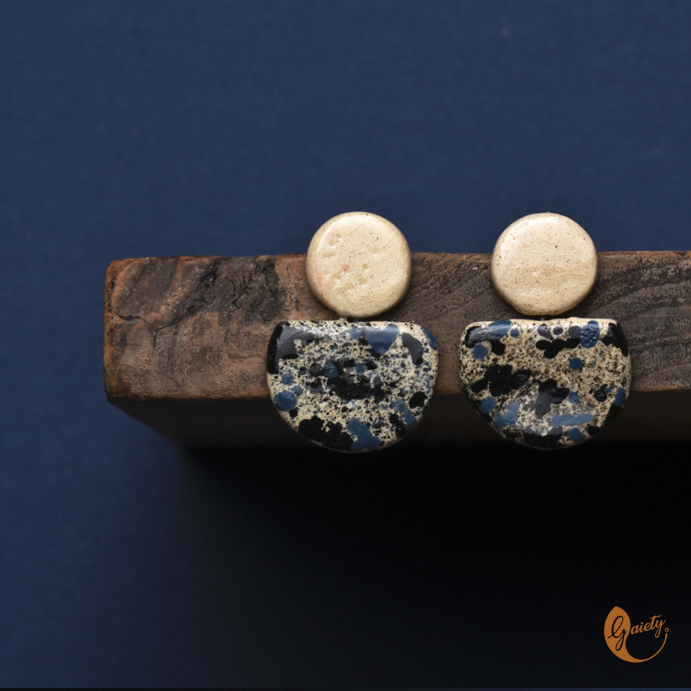 White & Gray Clay Stud Earrings | Handmade