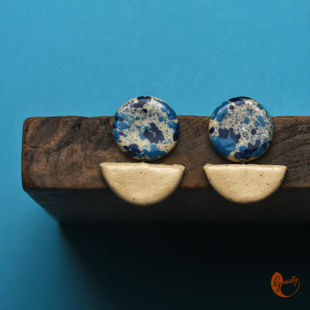 White & Blue Clay Stud Earrings | Handmade