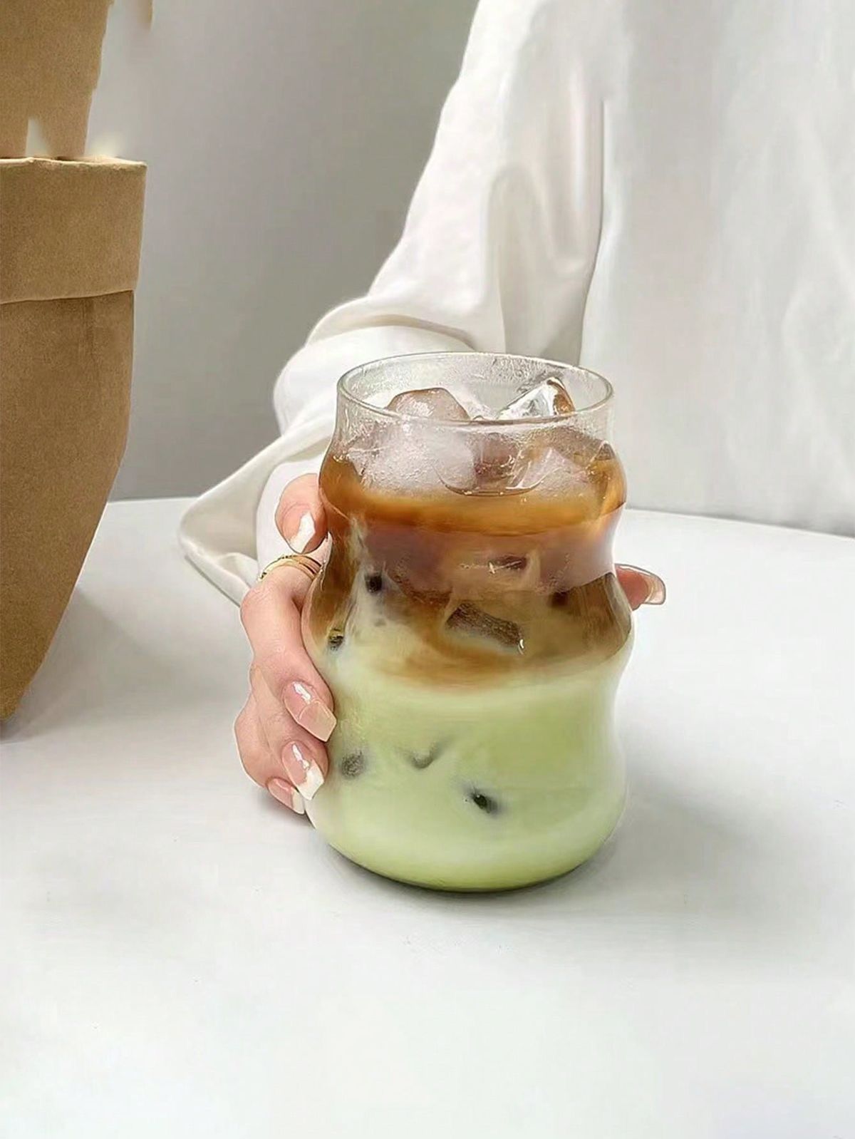 Pinterest Curved Glass Jar with Airtight Lid & Straw (500 ml)- Set of 2 - alternate view