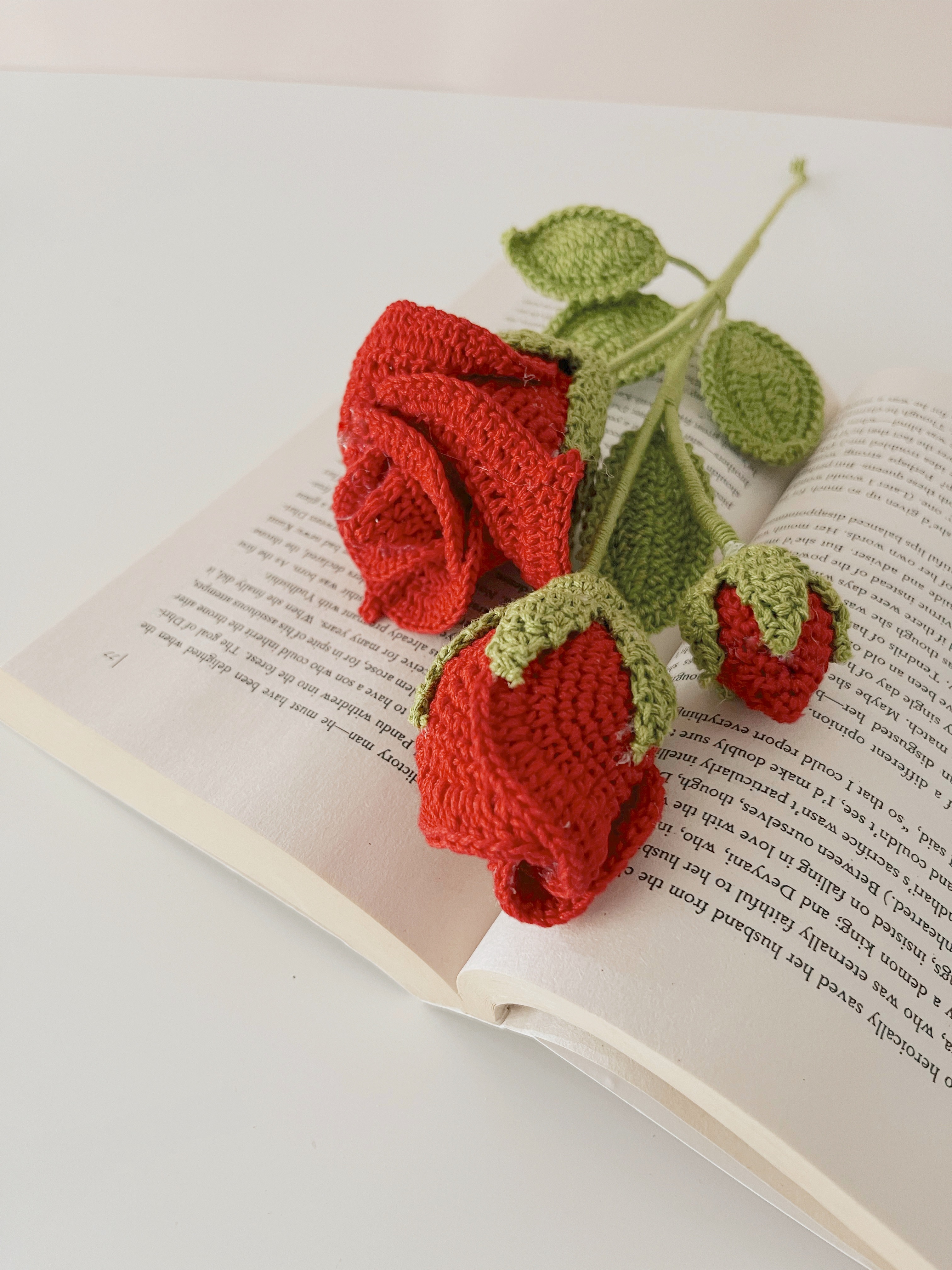 Crochet Rose With 2 Buds | Small Bud + Medium Bud + 4 Leaves - alternate view