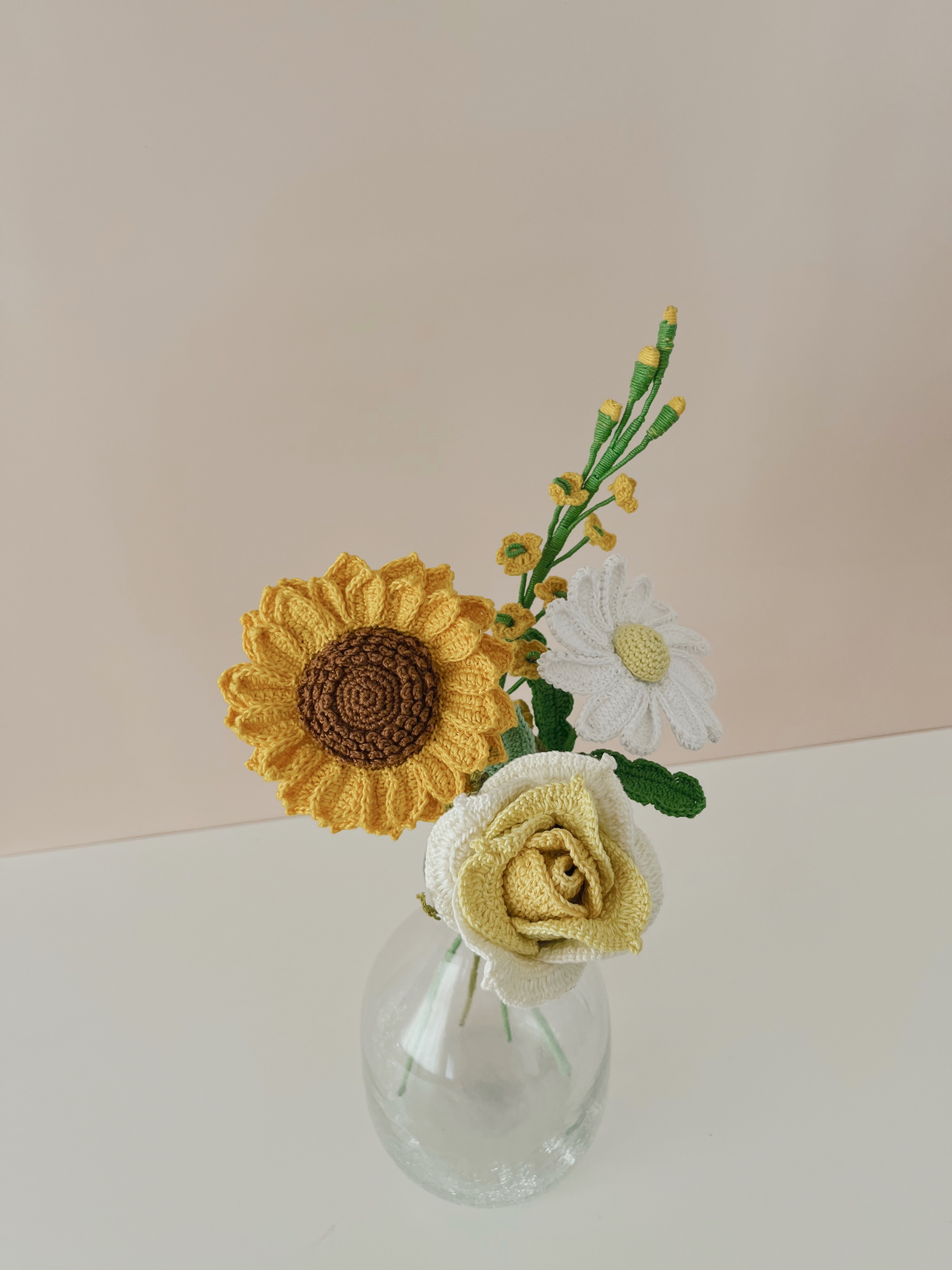 Crochet Sunflower Thai Bouquet | Includes 1 Sunflower, 1 Thai Rose, 1 Orchid , 1 Daisy | Handmade