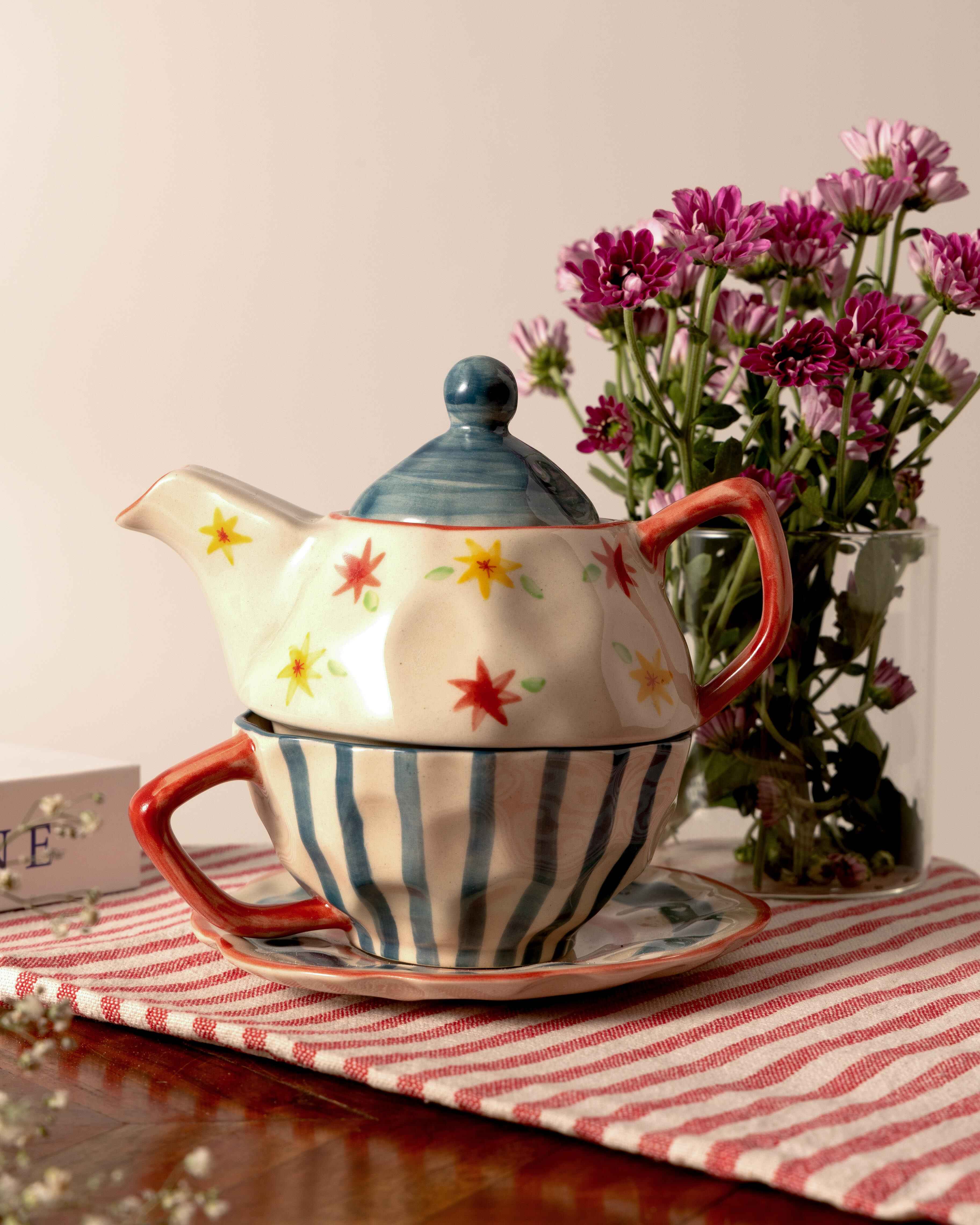 Rangoli- Tea Set for One | Kettle- 325 ml, Cup- 200 ml thumbnail 3