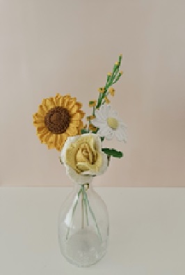 Crochet Sunflower Thai Bouquet | Includes 1 Sunflower, 1 Thai Rose, 1 Orchid , 1 Daisy | Handmade - alternate view