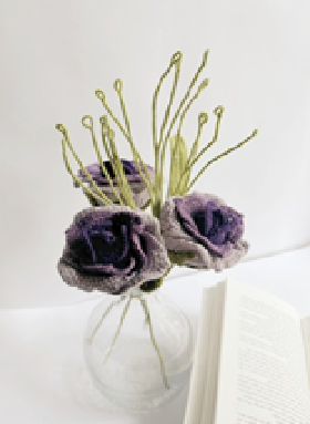 Crochet Thai Bouquet | 3 Thai Roses + 1 Fountain Leaf Stick | Hanndmade thumbnail 3