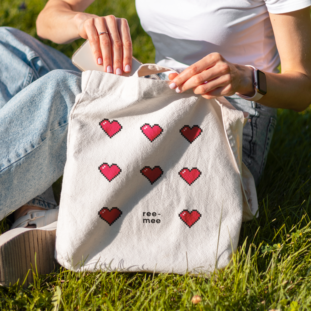White Canvas Tote Bag - Binary Hearts