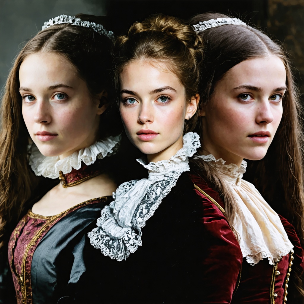 Create a composite image showing a person across different historical eras in one stunning time-traveling portrait