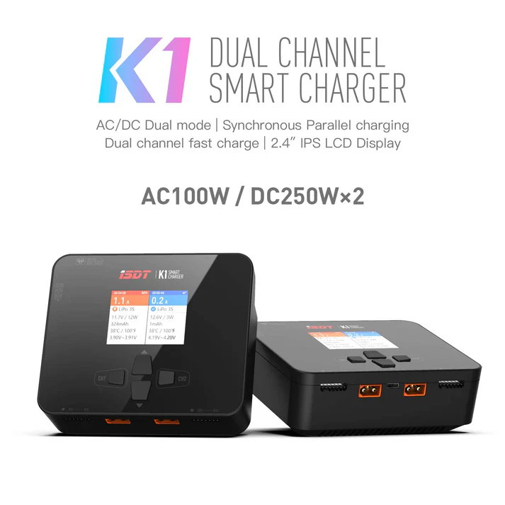 ISDT K1 AC 100W DC 2 x 250W 10A Dual Channel Smart Charger - alternate view